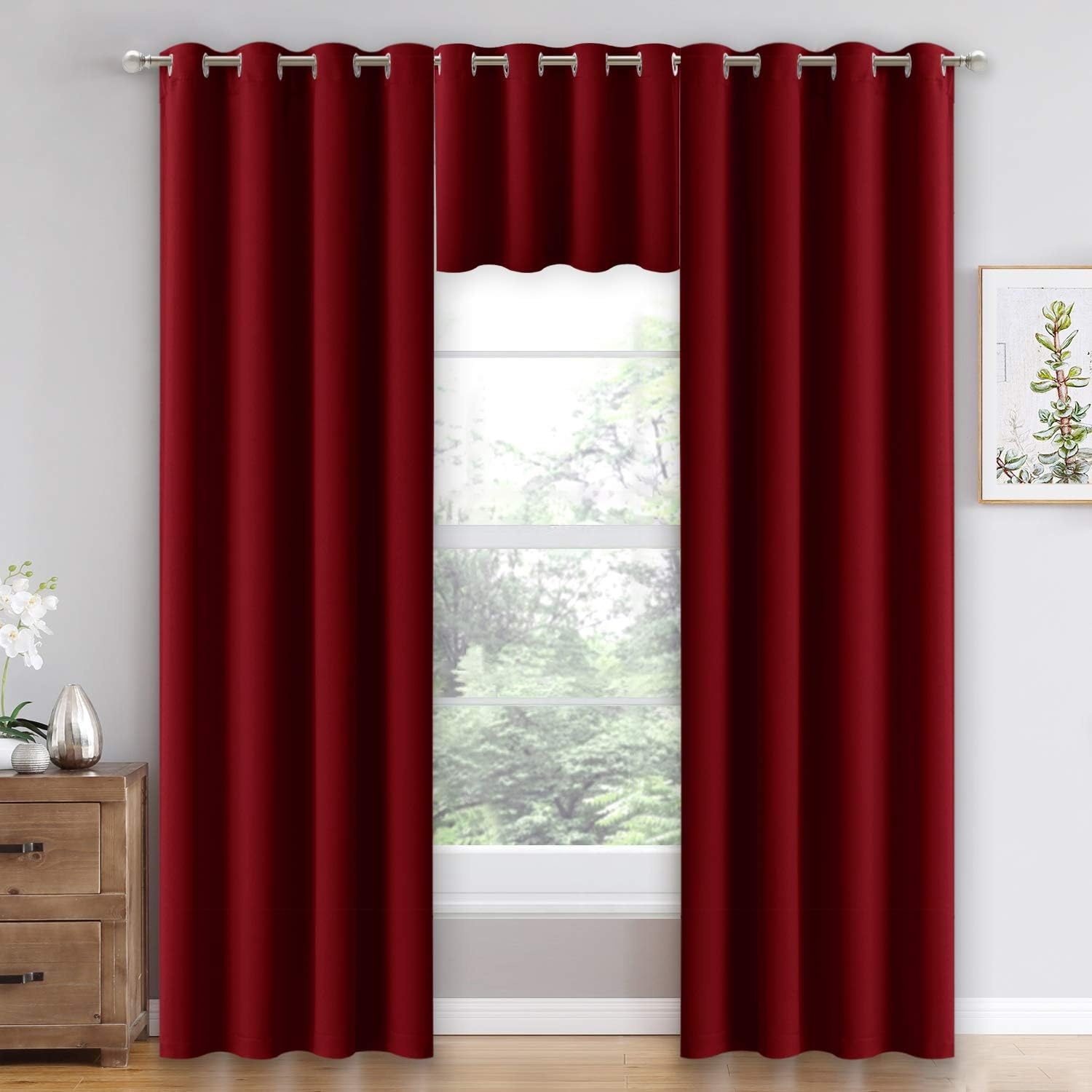 image:imageNICETOWN Kitchen Tiers Curtains for Small Window Bathroom 52 W x 30 LBurgundy Red