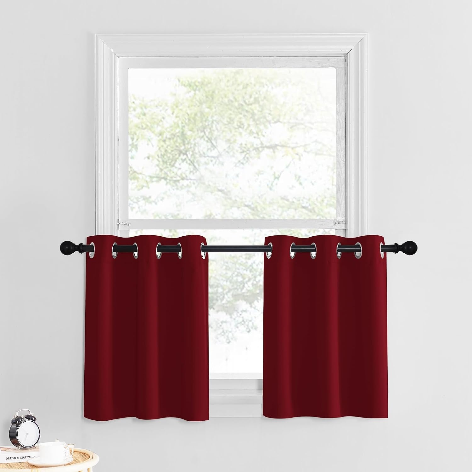 image:imageNICETOWN Kitchen Tiers Curtains for Small Window Bathroom 52 W x 30 LBurgundy Red