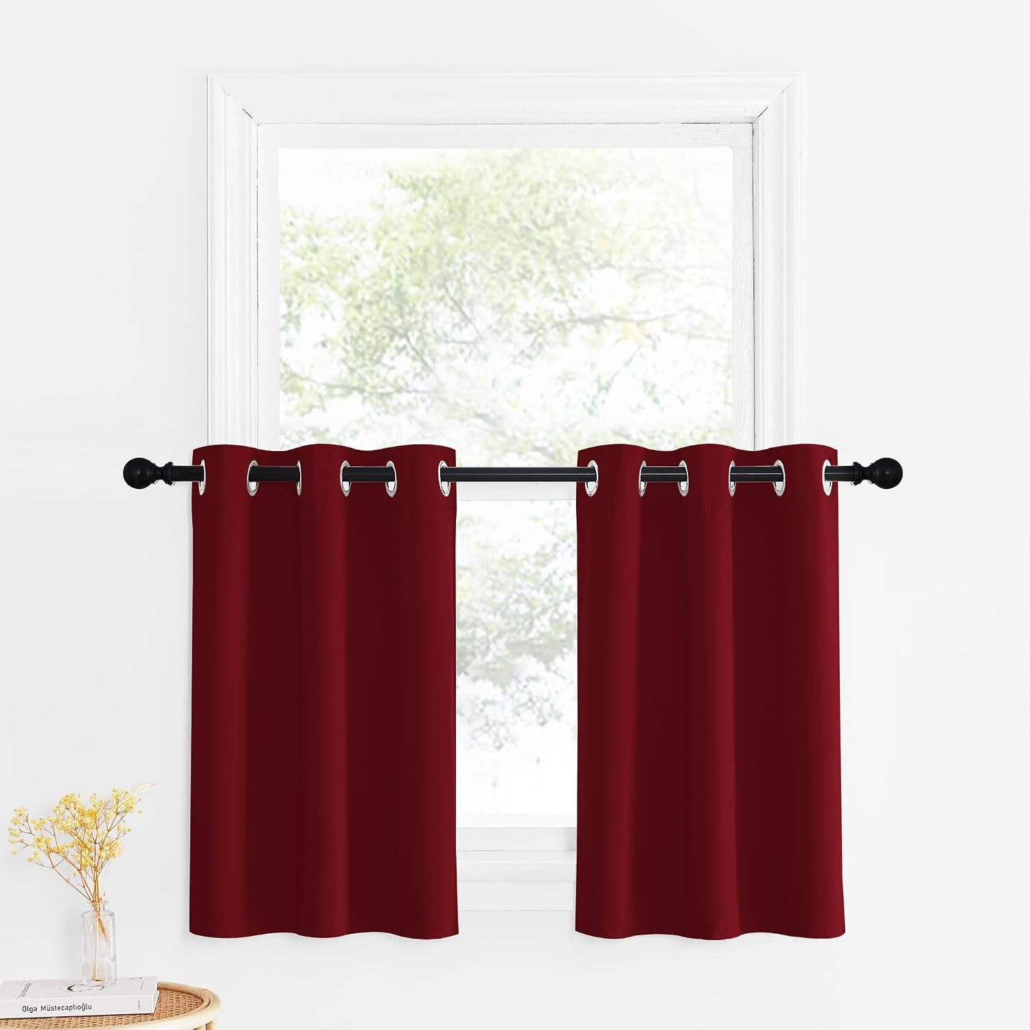 image:imageNICETOWN Kitchen Tiers Curtains for Small Window Bathroom 52 W x 30 LBurgundy Red