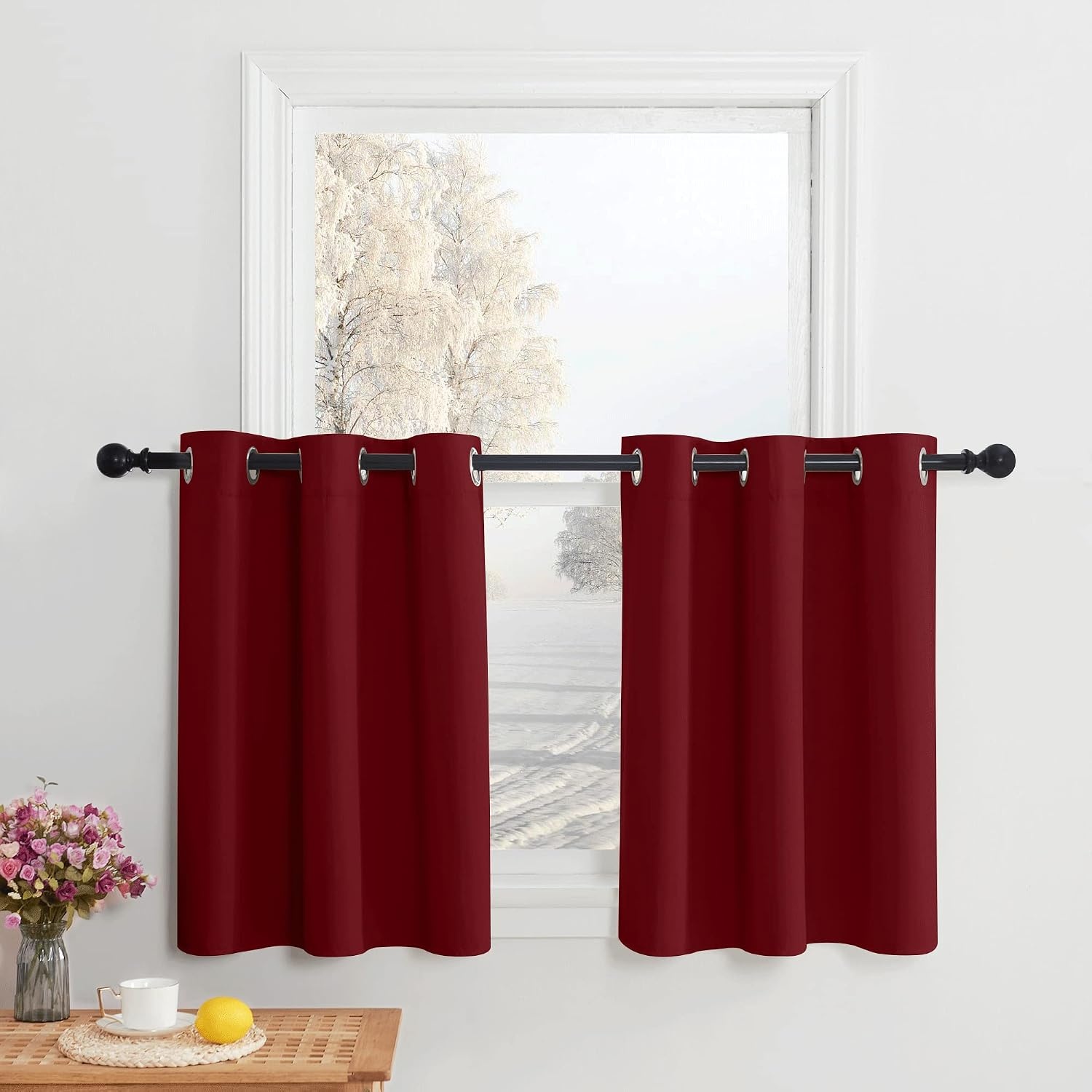 image:imageNICETOWN Kitchen Tiers Curtains for Small Window Bathroom 52 W x 30 LBurgundy Red