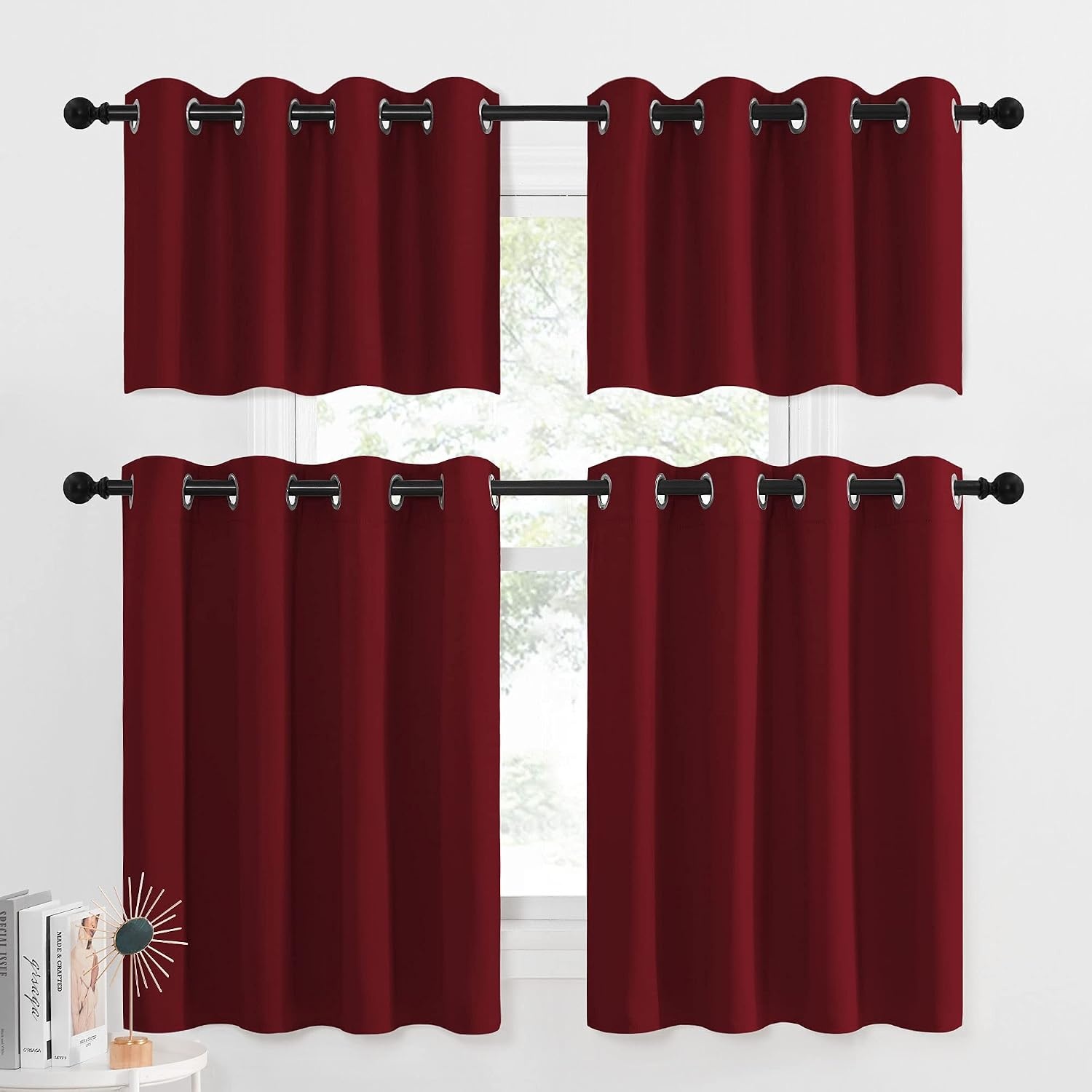 image:imageNICETOWN Kitchen Tiers Curtains for Small Window Bathroom 52 W x 30 LBurgundy Red