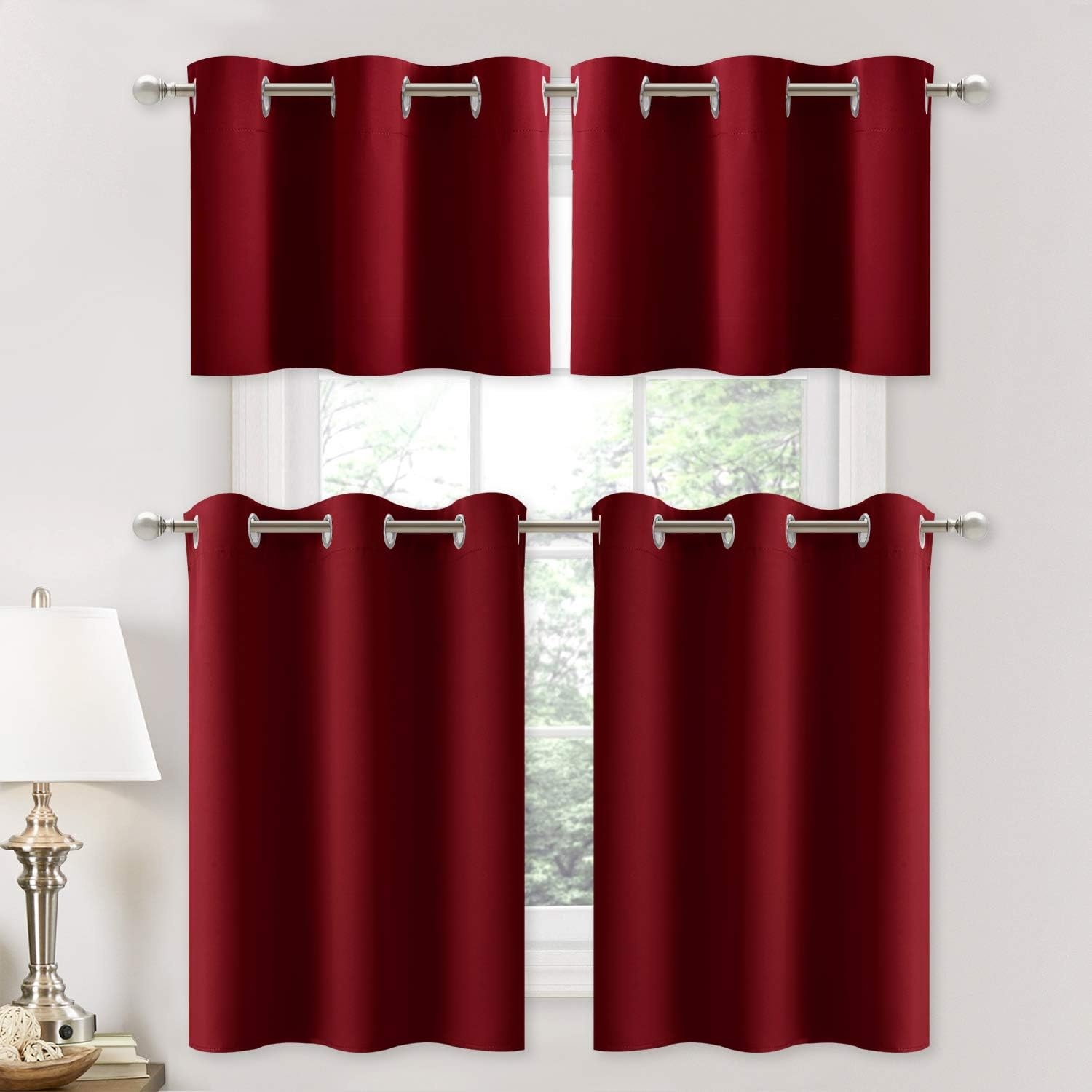 image:imageNICETOWN Kitchen Tiers Curtains for Small Window Bathroom 52 W x 30 LBurgundy Red