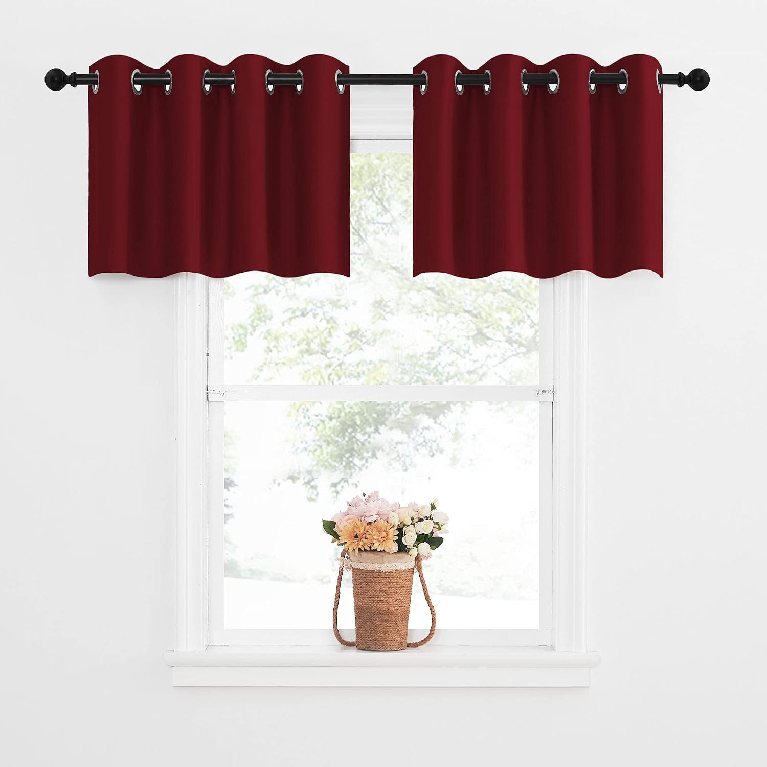 image:imageNICETOWN Kitchen Tiers Curtains for Small Window Bathroom 52 W x 30 LBurgundy Red