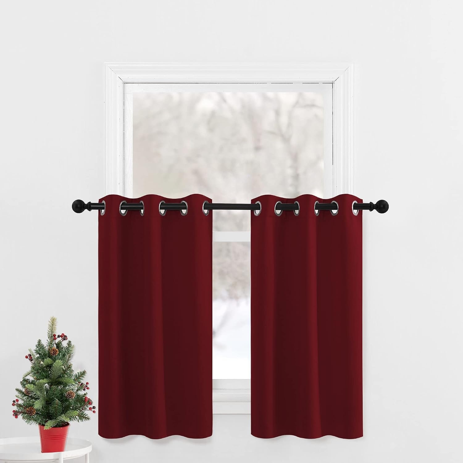 image:imageNICETOWN Kitchen Tiers Curtains for Small Window Bathroom 52 W x 30 LBurgundy Red