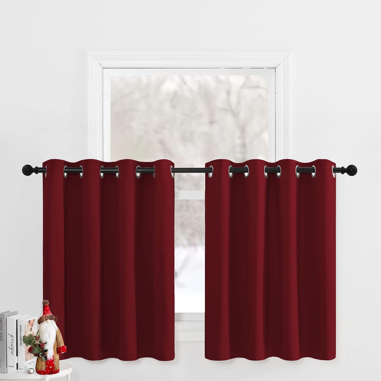 image:imageNICETOWN Kitchen Tiers Curtains for Small Window Bathroom 52 W x 30 LBurgundy Red