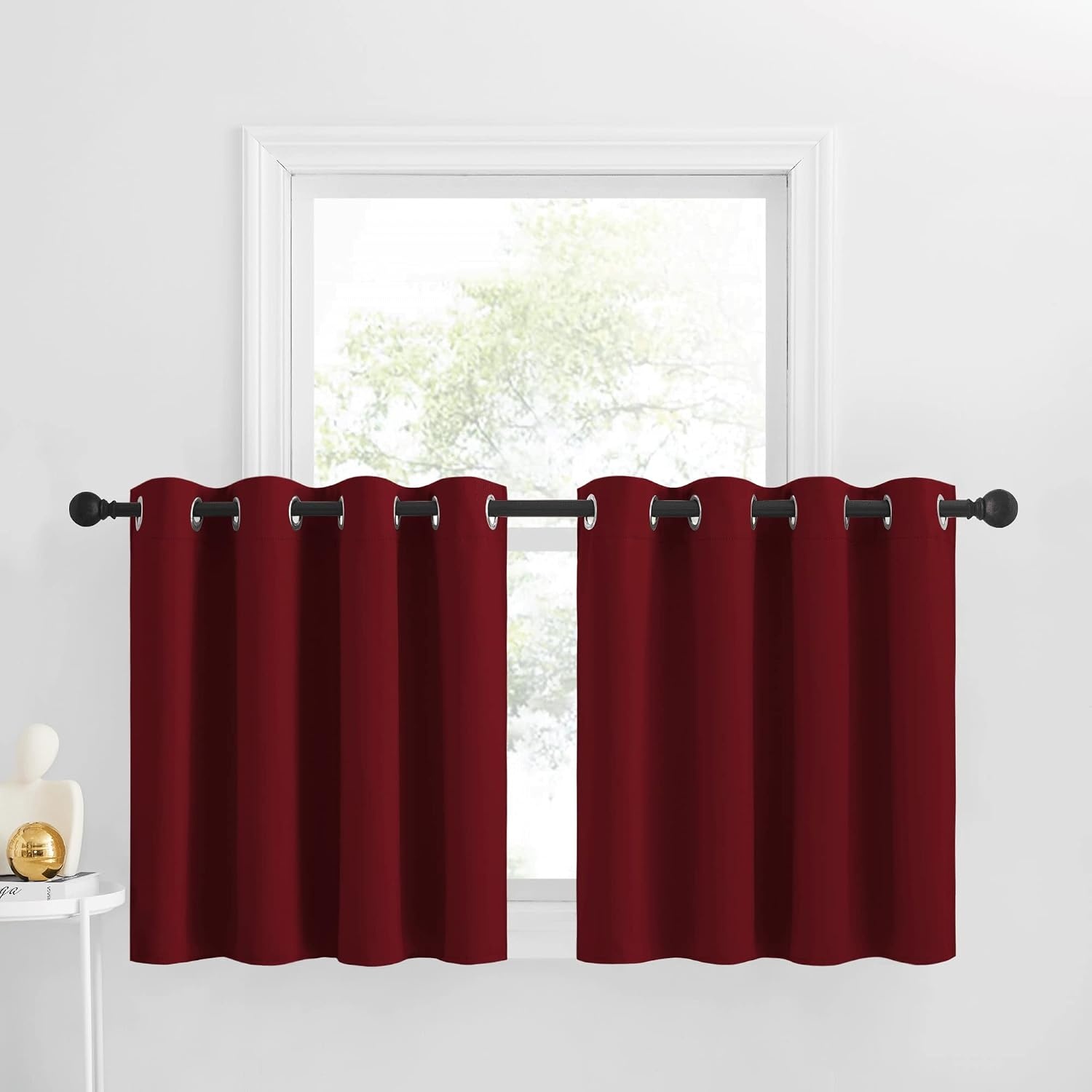 image:imageNICETOWN Kitchen Tiers Curtains for Small Window Bathroom 52 W x 30 LBurgundy Red