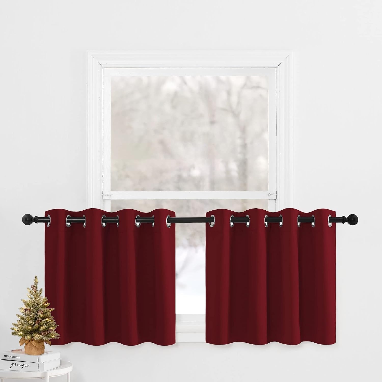 image:imageNICETOWN Kitchen Tiers Curtains for Small Window Bathroom 52 W x 30 LBurgundy Red