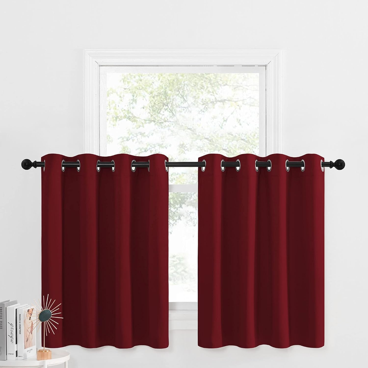 image:imageNICETOWN Kitchen Tiers Curtains for Small Window Bathroom 52 W x 30 LBurgundy Red