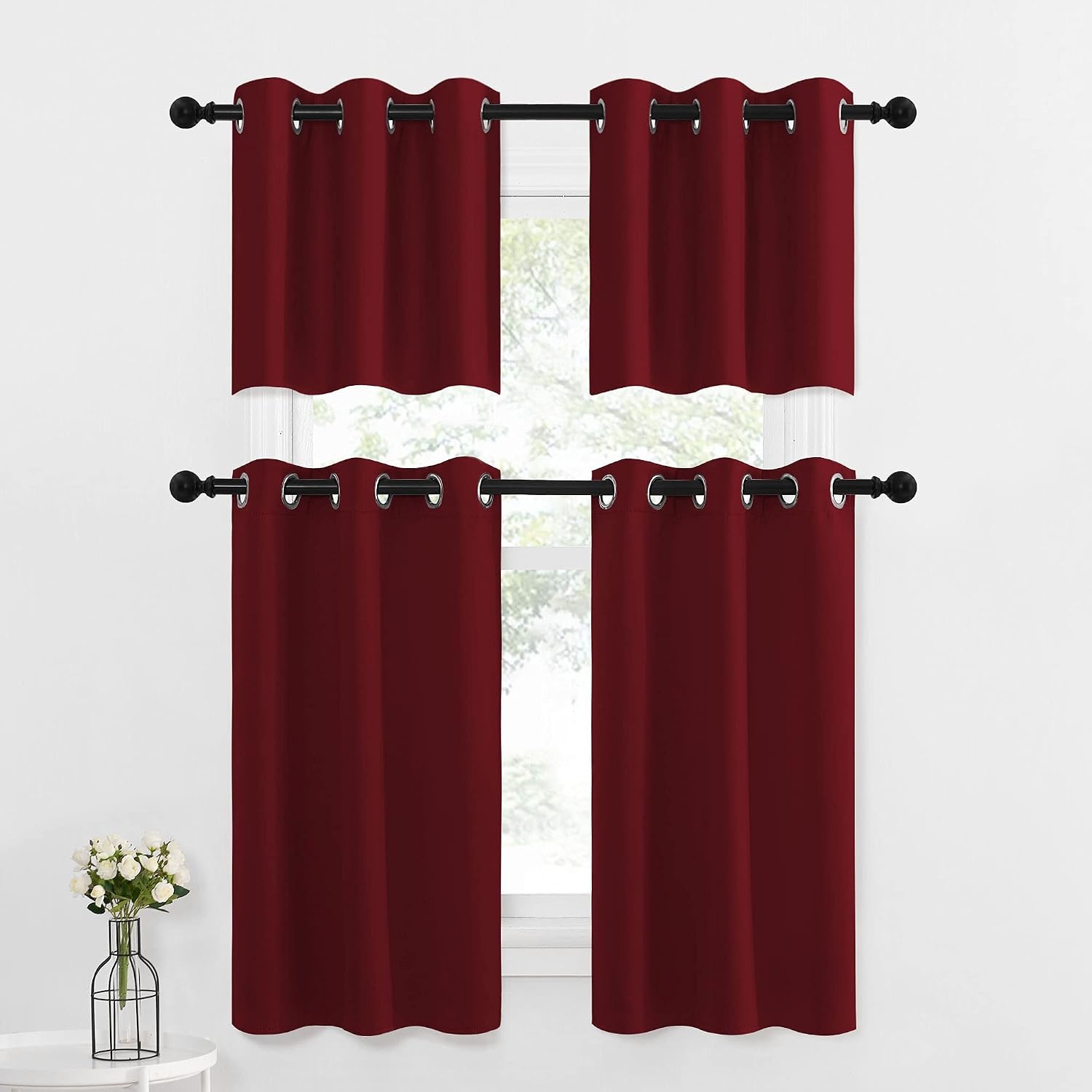 image:imageNICETOWN Kitchen Tiers Curtains for Small Window Bathroom 52 W x 30 LBurgundy Red
