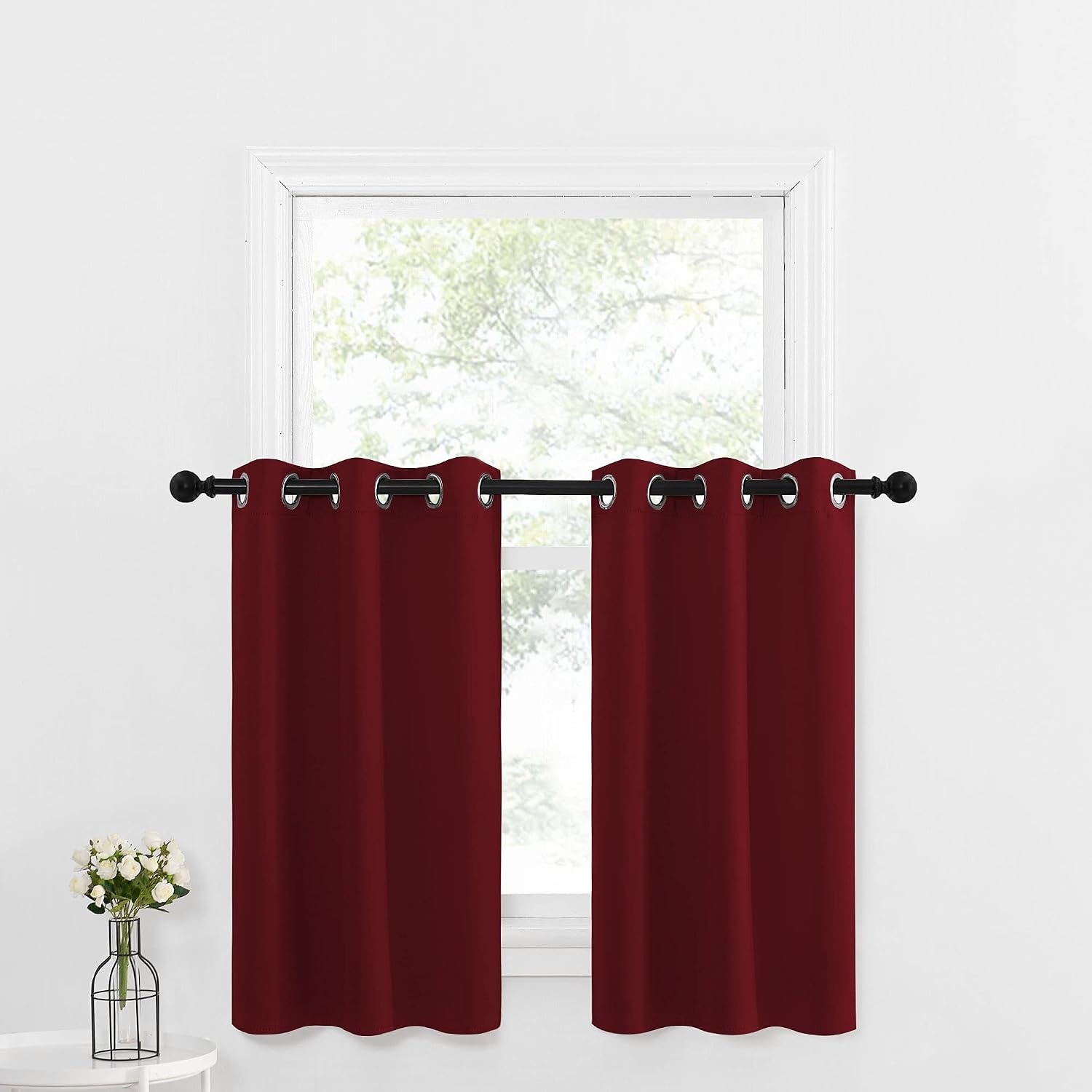 image:imageNICETOWN Kitchen Tiers Curtains for Small Window Bathroom 52 W x 30 LBurgundy Red