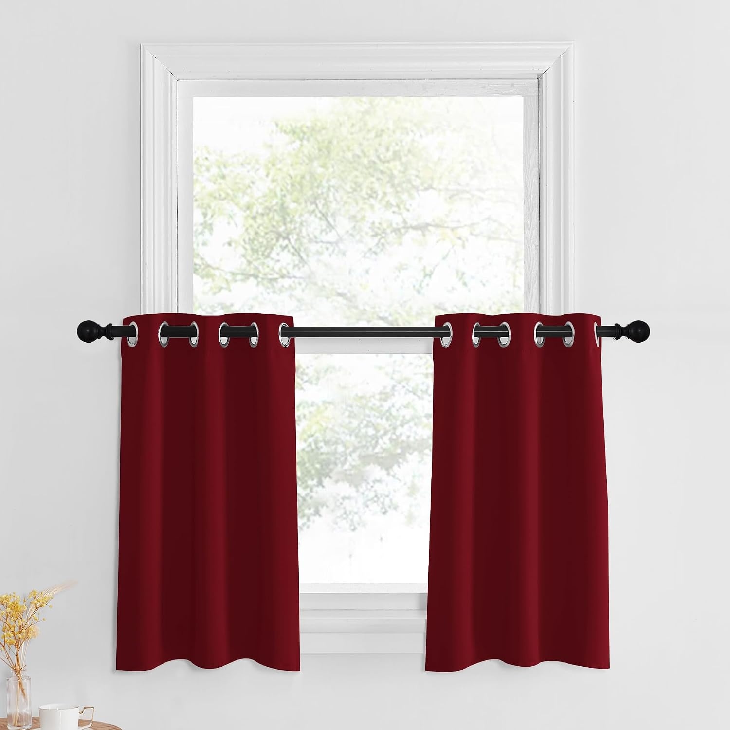 image:imageNICETOWN Kitchen Tiers Curtains for Small Window Bathroom 52 W x 30 LBurgundy Red