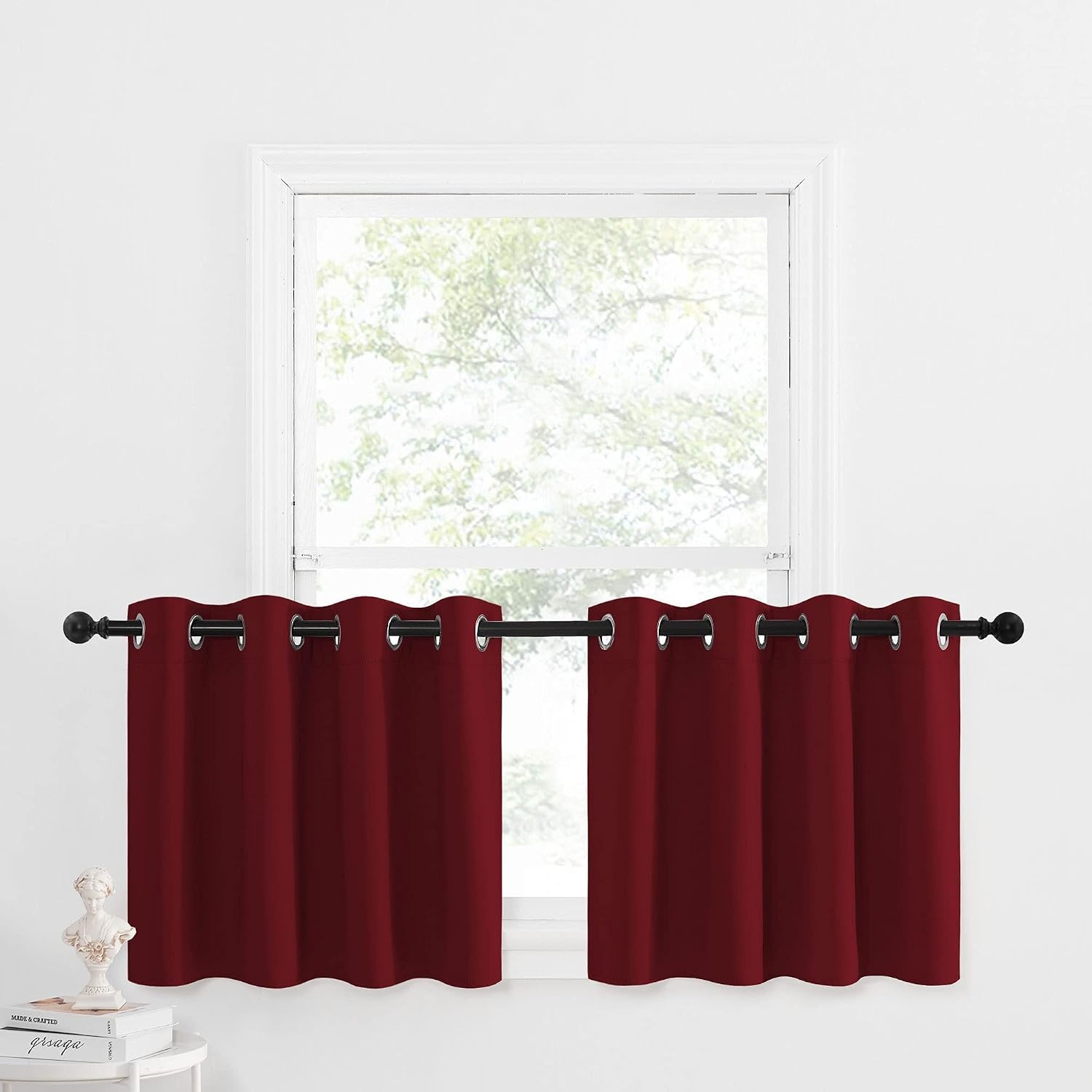 image:imageNICETOWN Kitchen Tiers Curtains for Small Window Bathroom 52 W x 30 LBurgundy Red