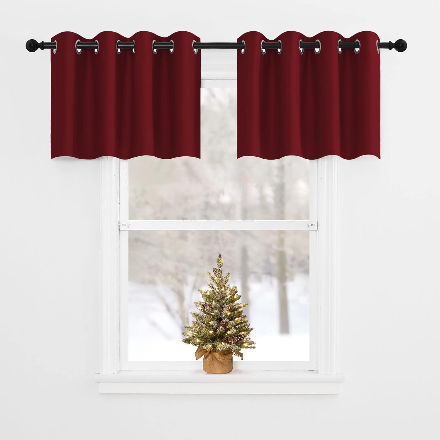 image:imageNICETOWN Kitchen Tiers Curtains for Small Window Bathroom 52 W x 30 LBurgundy Red