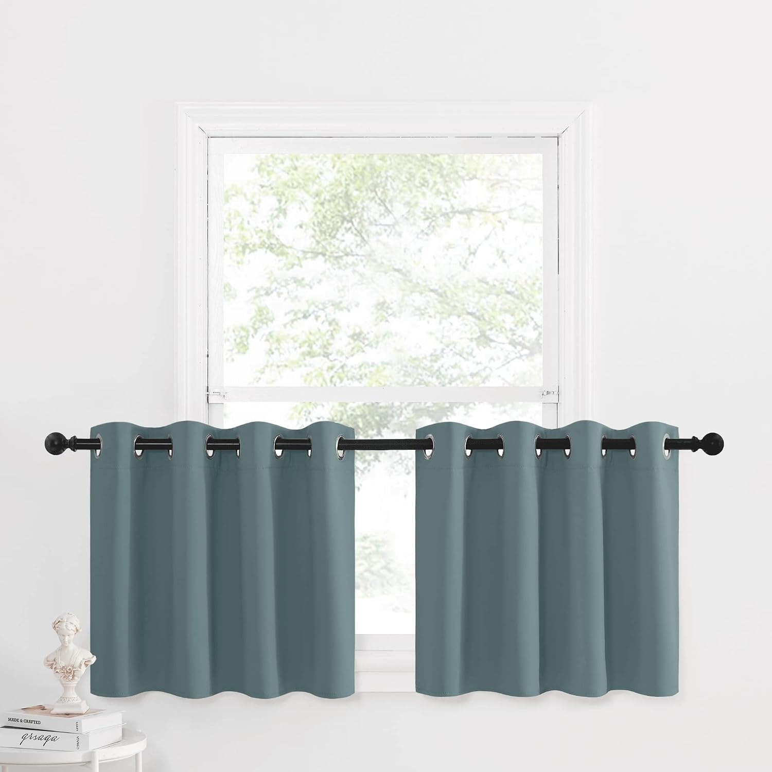 image:imageNICETOWN Kitchen Tiers Curtains for Small Window Bathroom 52 W x 30 LGreyish Blue