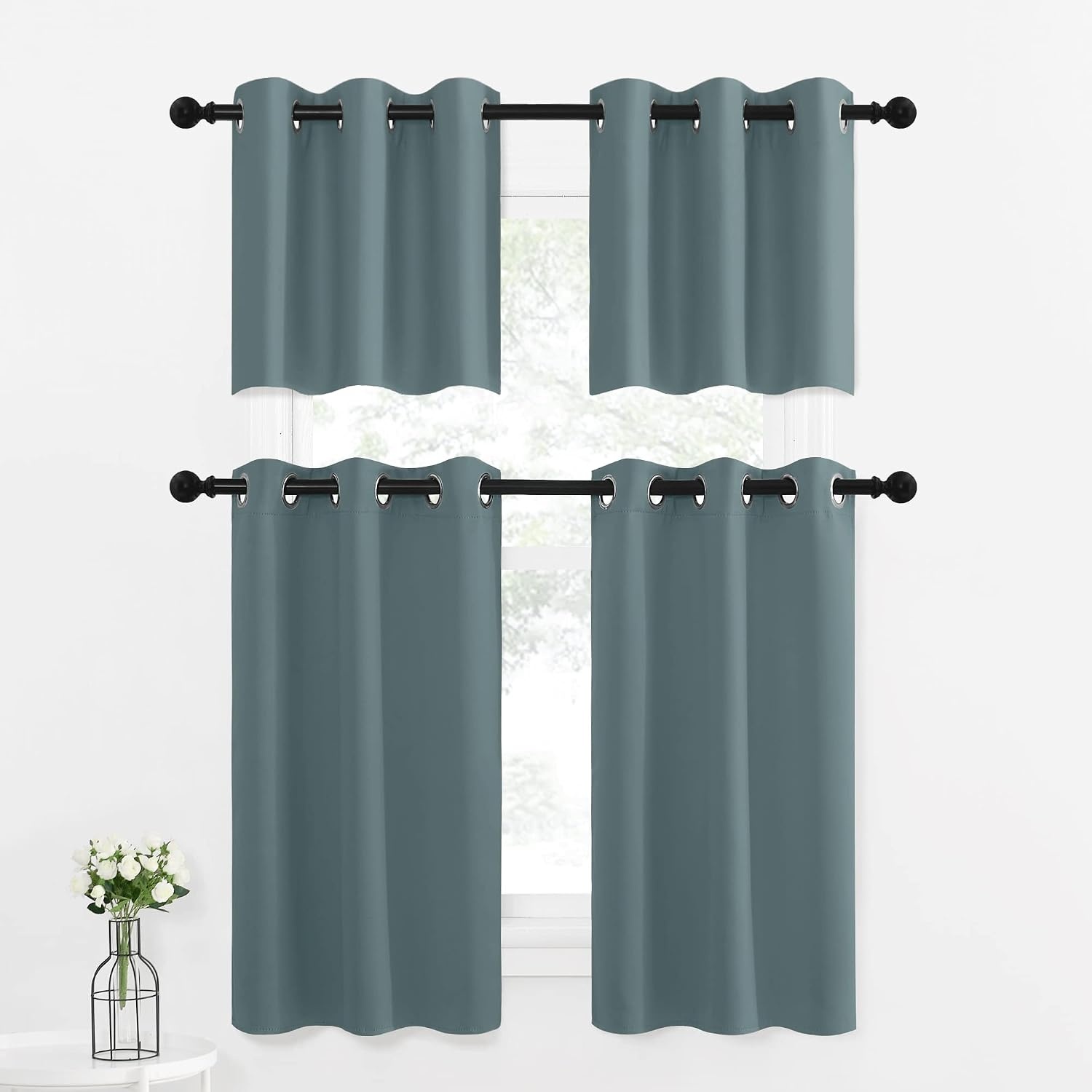 image:imageNICETOWN Kitchen Tiers Curtains for Small Window Bathroom 52 W x 30 LGreyish Blue