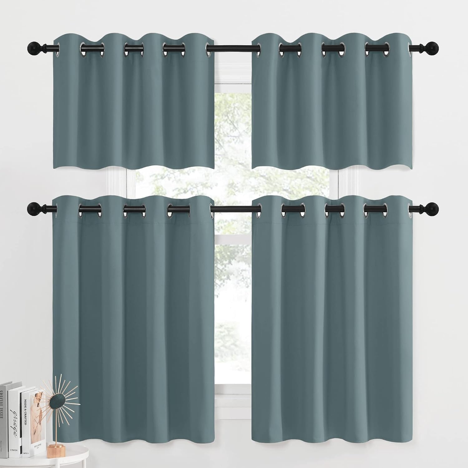 image:imageNICETOWN Kitchen Tiers Curtains for Small Window Bathroom 52 W x 30 LGreyish Blue