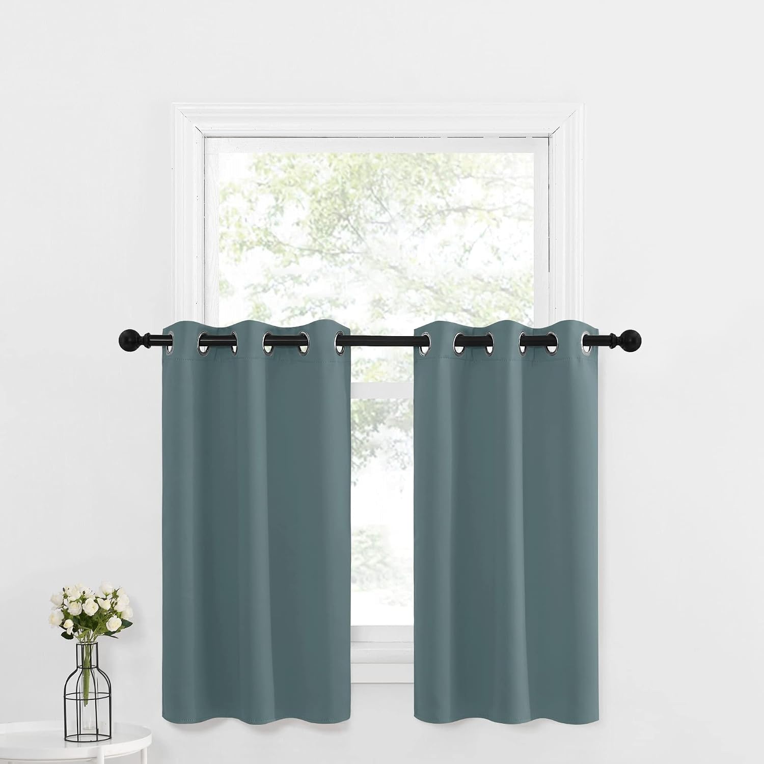 image:imageNICETOWN Kitchen Tiers Curtains for Small Window Bathroom 52 W x 30 LGreyish Blue
