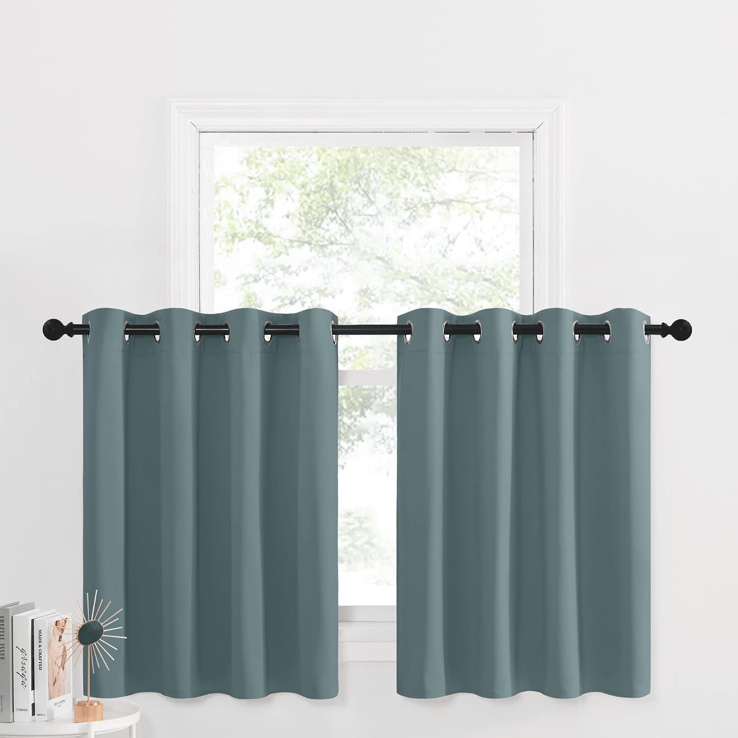 image:imageNICETOWN Kitchen Tiers Curtains for Small Window Bathroom 52 W x 30 LGreyish Blue