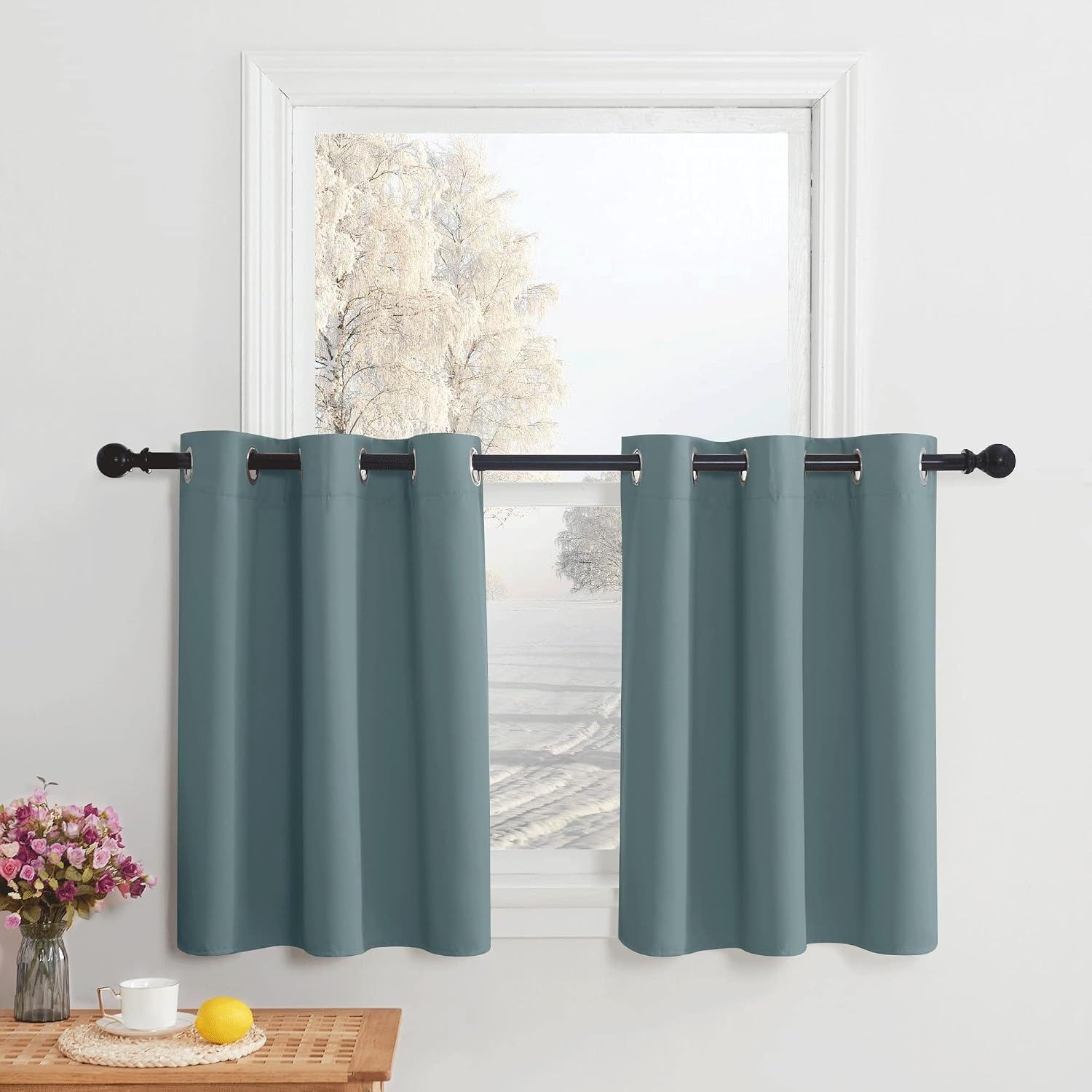 image:imageNICETOWN Kitchen Tiers Curtains for Small Window Bathroom 52 W x 30 LGreyish Blue
