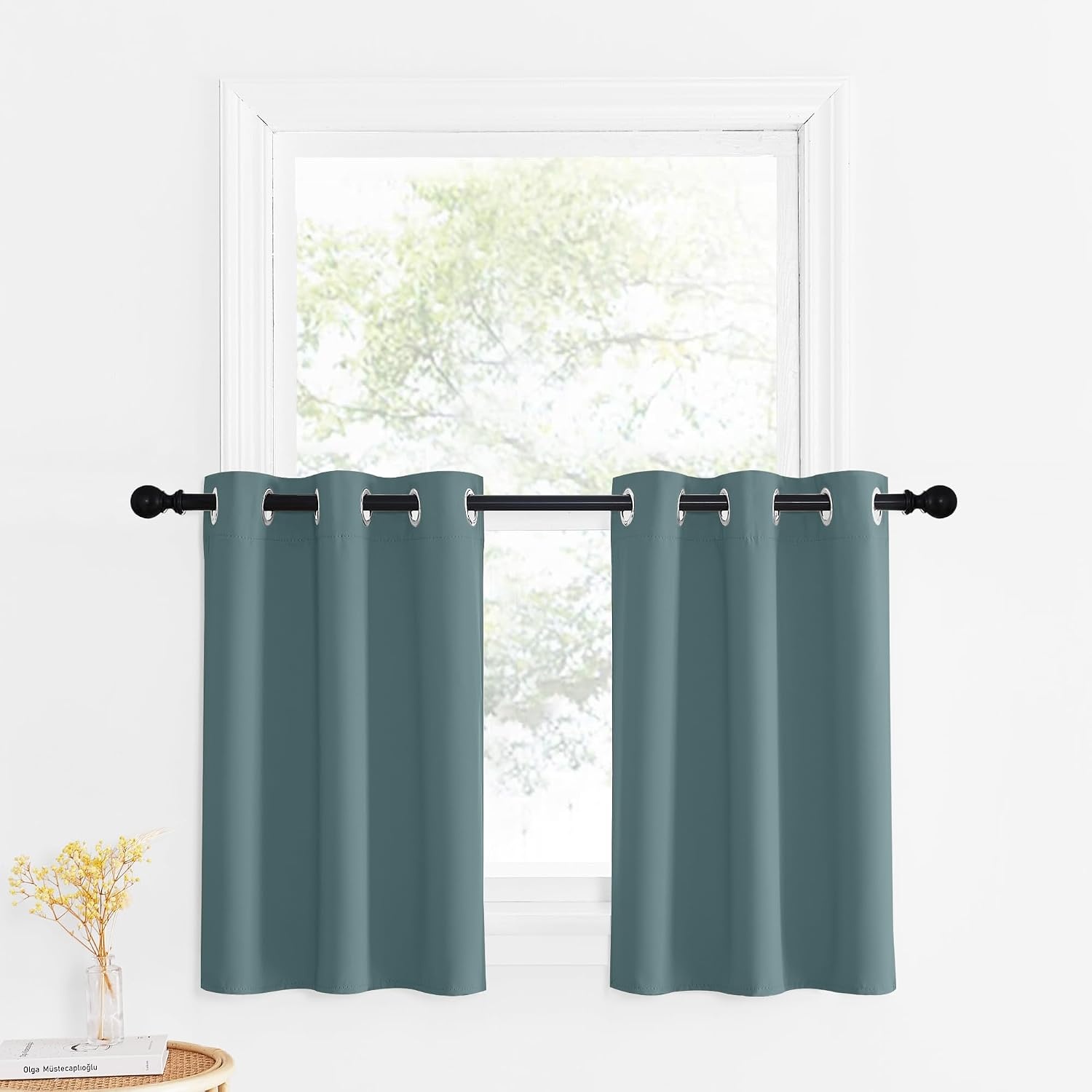image:imageNICETOWN Kitchen Tiers Curtains for Small Window Bathroom 52 W x 30 LGreyish Blue