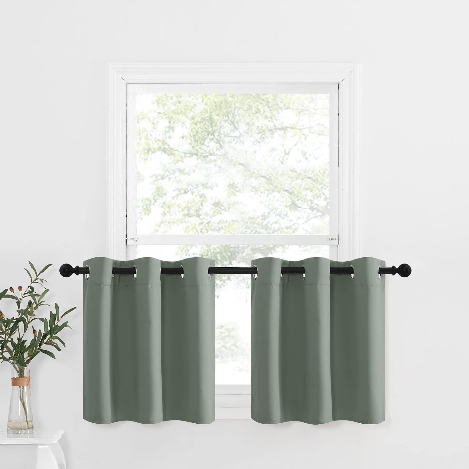 image:imageNICETOWN Kitchen Tiers Curtains for Small Window Bathroom 52 W x 30 LGreyish Green