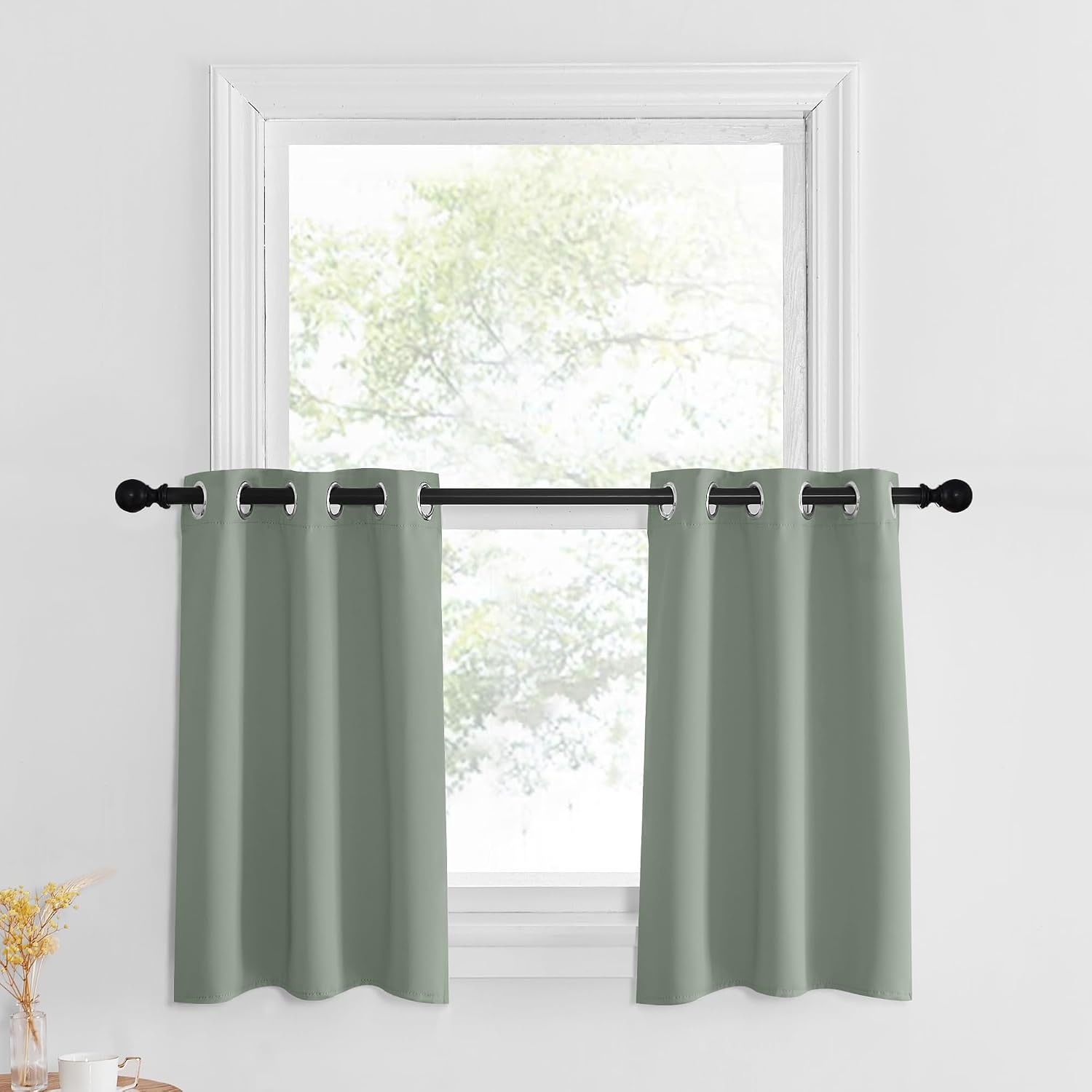 image:imageNICETOWN Kitchen Tiers Curtains for Small Window Bathroom 52 W x 30 LGreyish Green