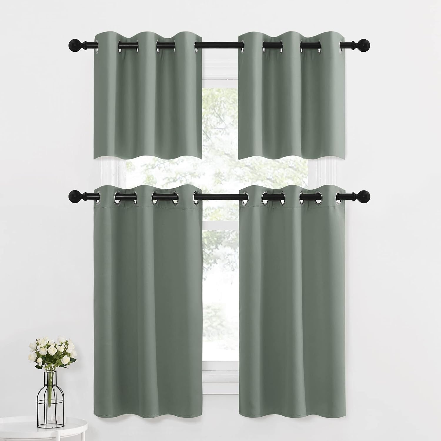 image:imageNICETOWN Kitchen Tiers Curtains for Small Window Bathroom 52 W x 30 LGreyish Green