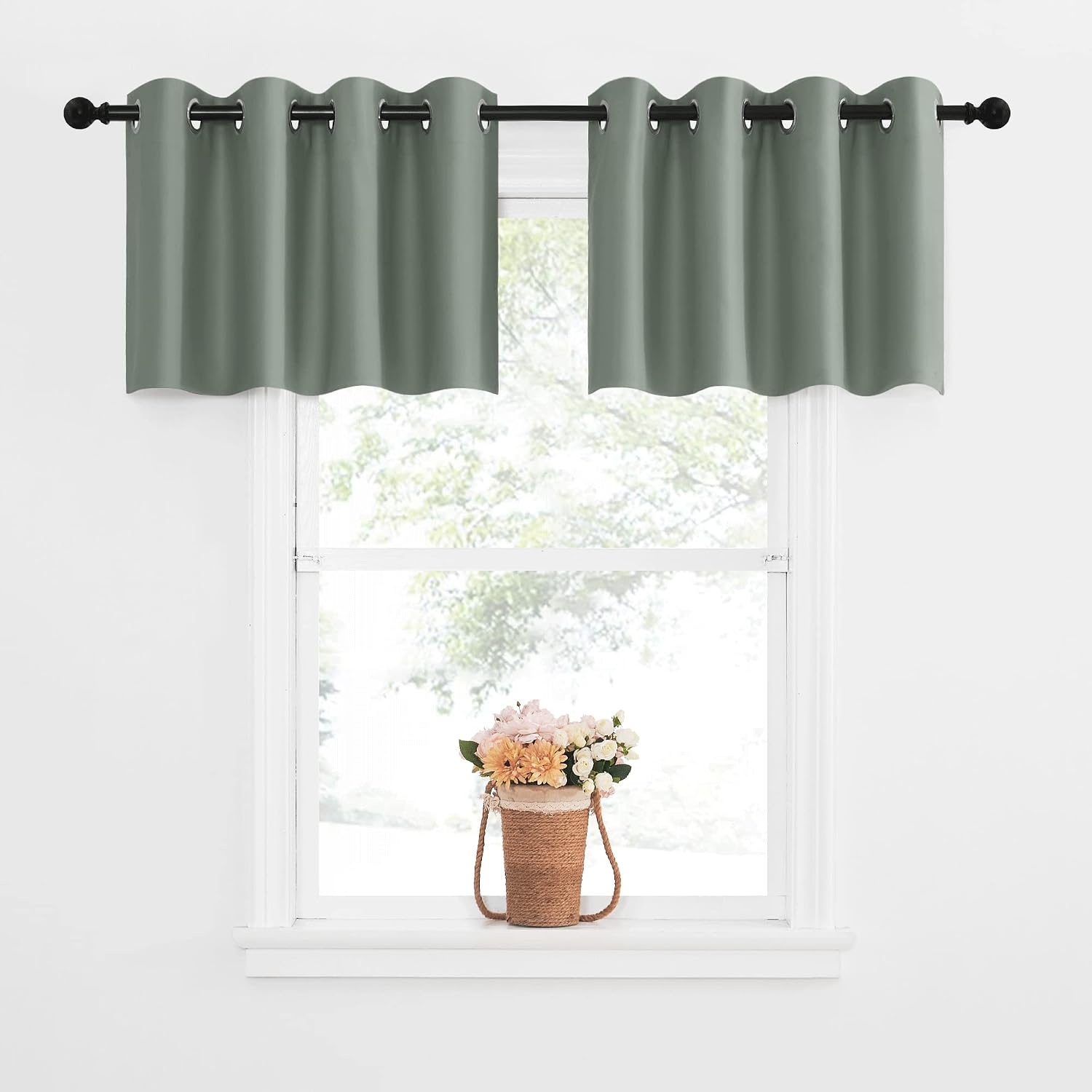 image:imageNICETOWN Kitchen Tiers Curtains for Small Window Bathroom 52 W x 30 LGreyish Green
