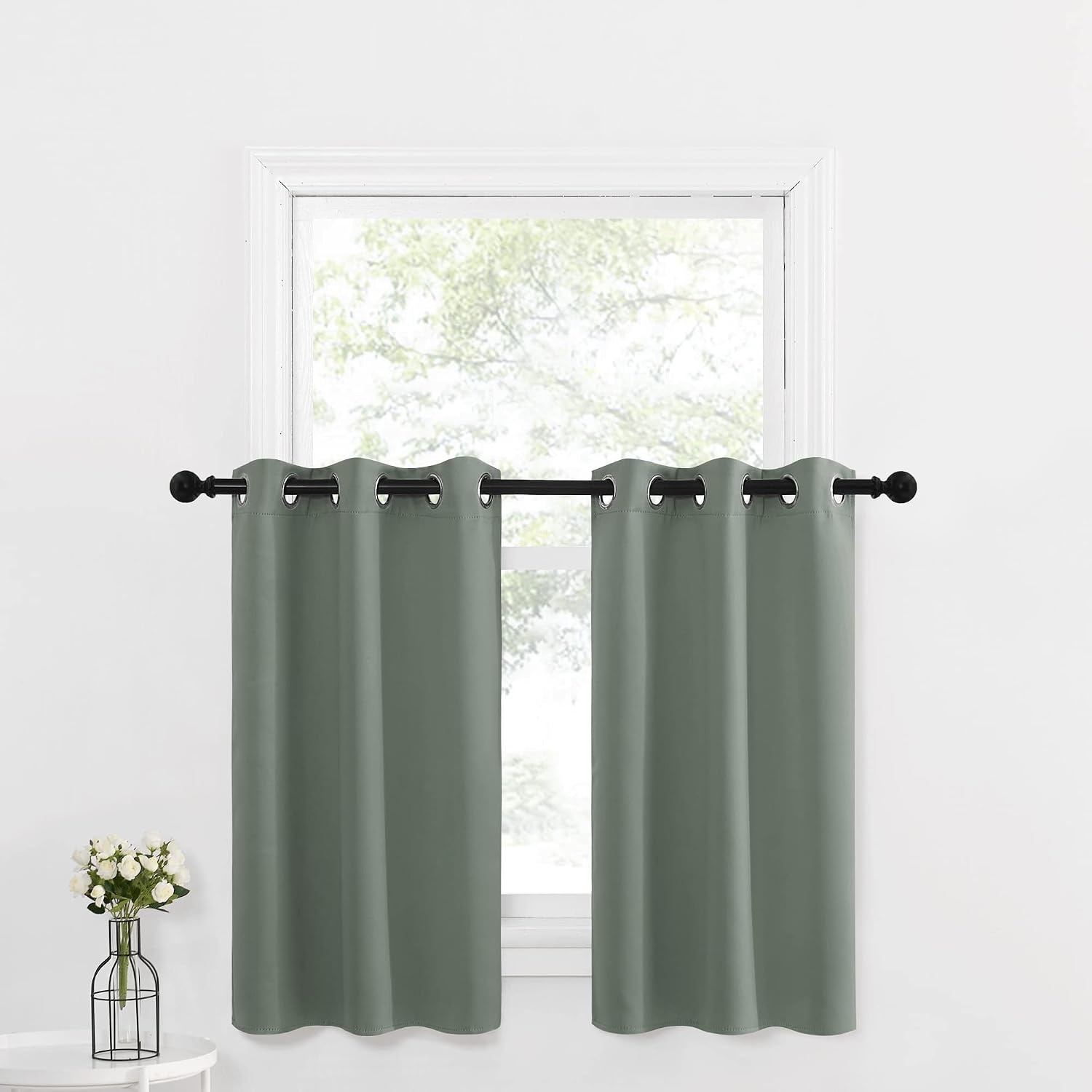 image:imageNICETOWN Kitchen Tiers Curtains for Small Window Bathroom 52 W x 30 LGreyish Green