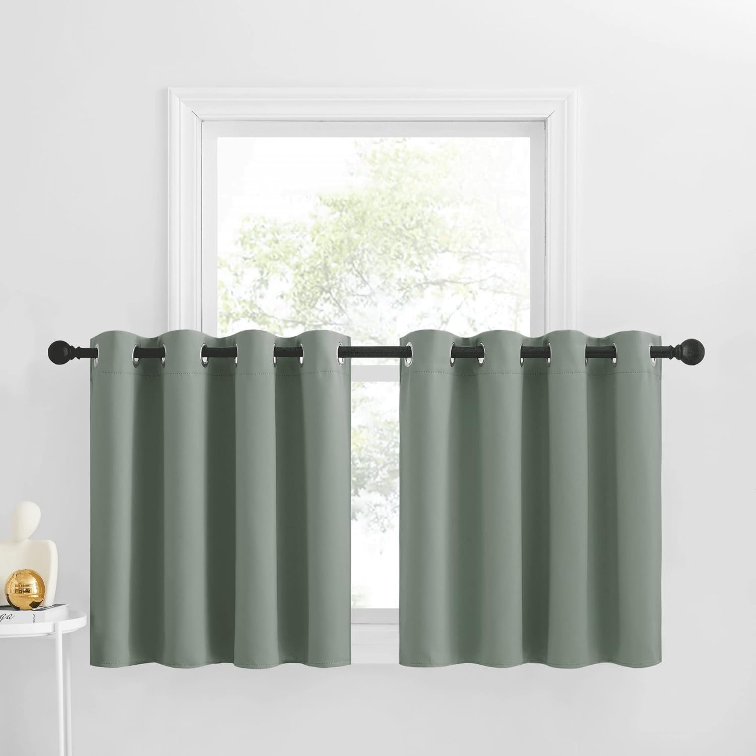 image:imageNICETOWN Kitchen Tiers Curtains for Small Window Bathroom 52 W x 30 LGreyish Green