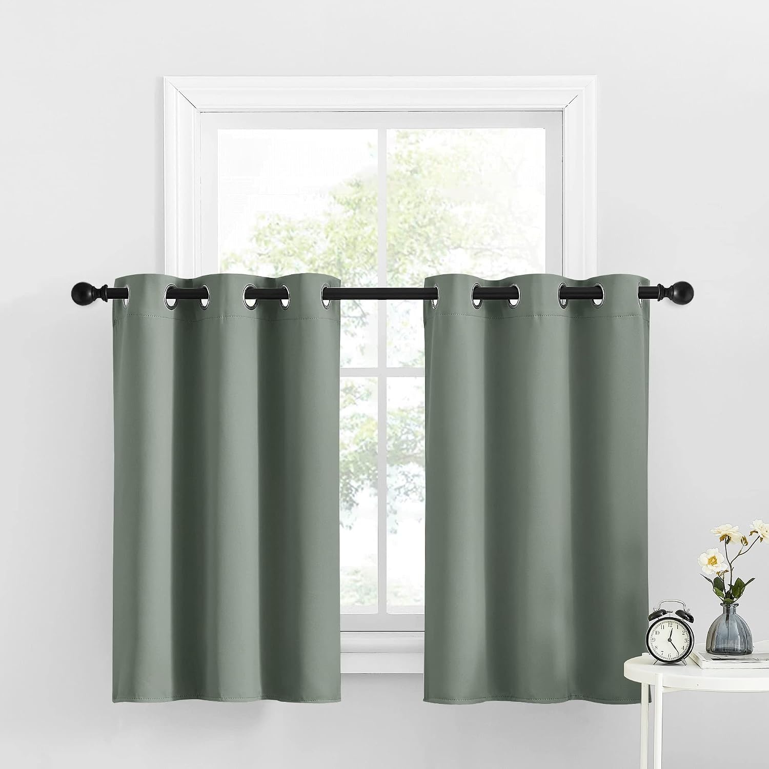 image:imageNICETOWN Kitchen Tiers Curtains for Small Window Bathroom 52 W x 30 LGreyish Green