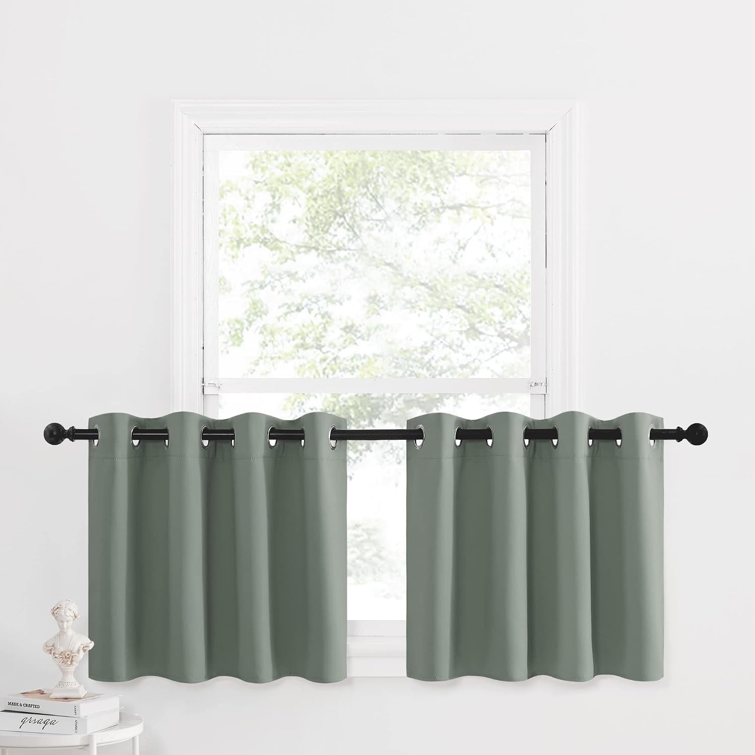 image:imageNICETOWN Kitchen Tiers Curtains for Small Window Bathroom 52 W x 30 LGreyish Green