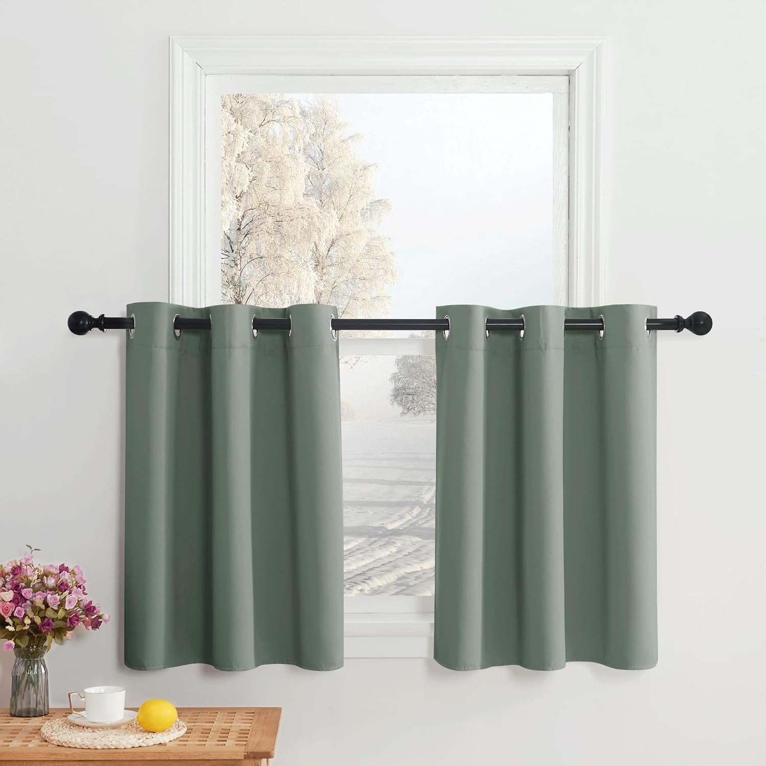 image:imageNICETOWN Kitchen Tiers Curtains for Small Window Bathroom 52 W x 30 LGreyish Green