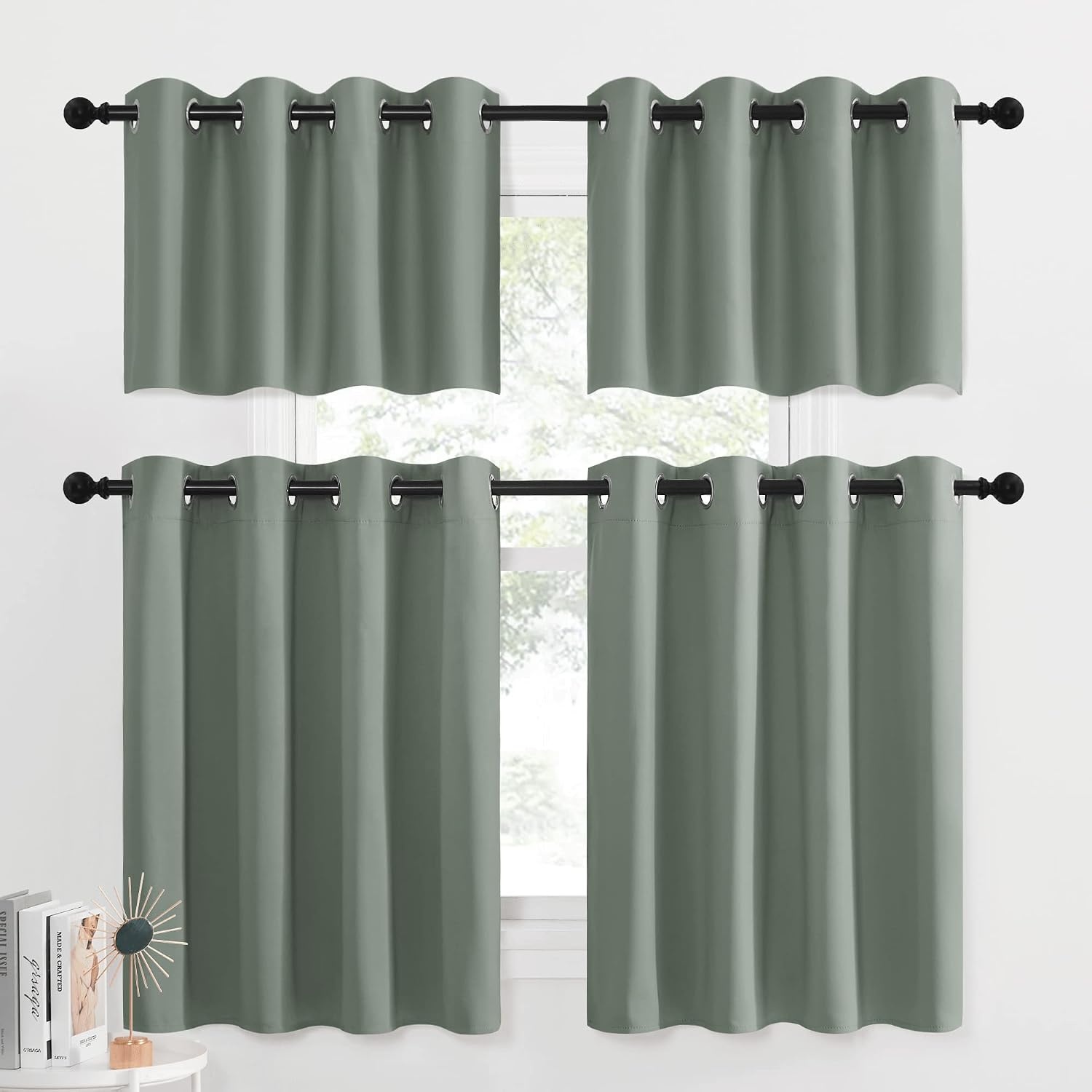 image:imageNICETOWN Kitchen Tiers Curtains for Small Window Bathroom 52 W x 30 LGreyish Green