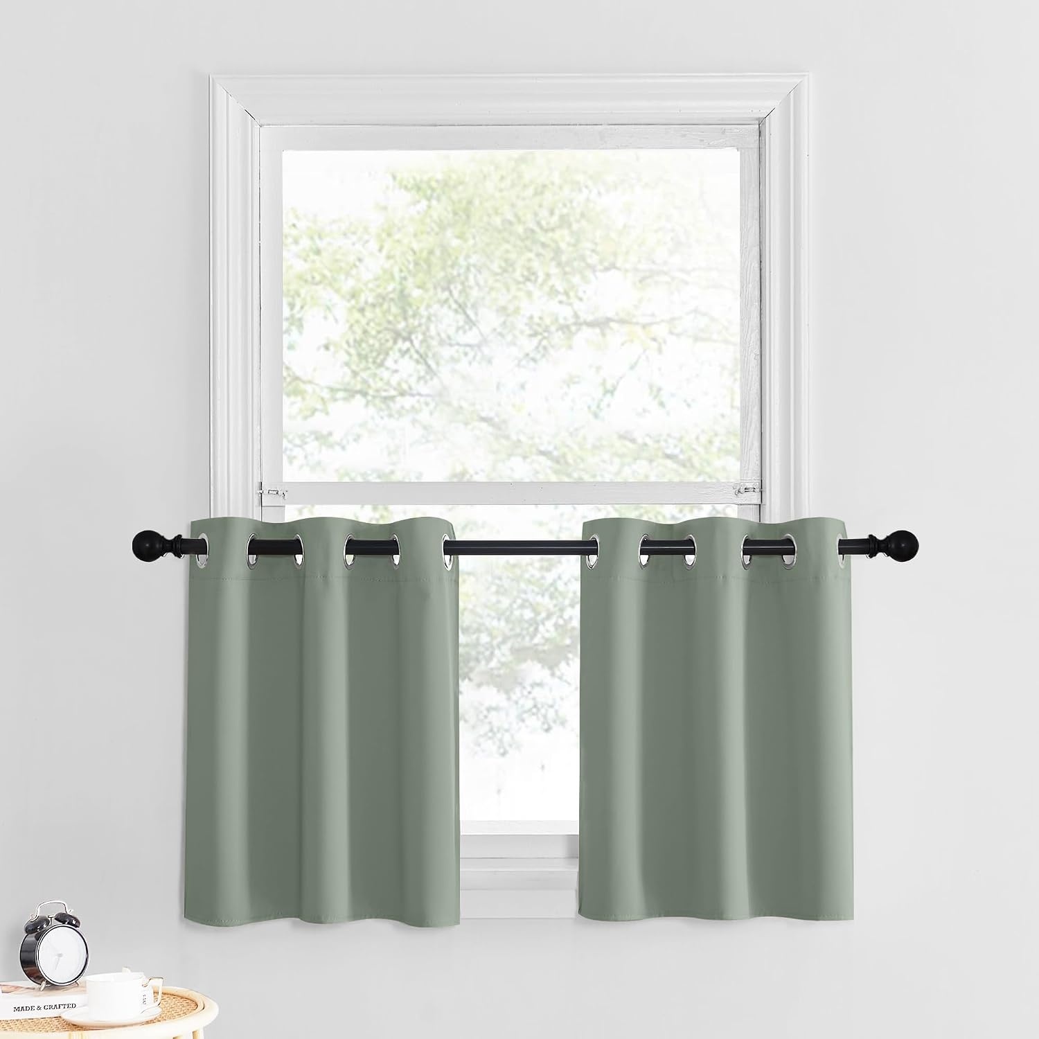 image:imageNICETOWN Kitchen Tiers Curtains for Small Window Bathroom 52 W x 30 LGreyish Green