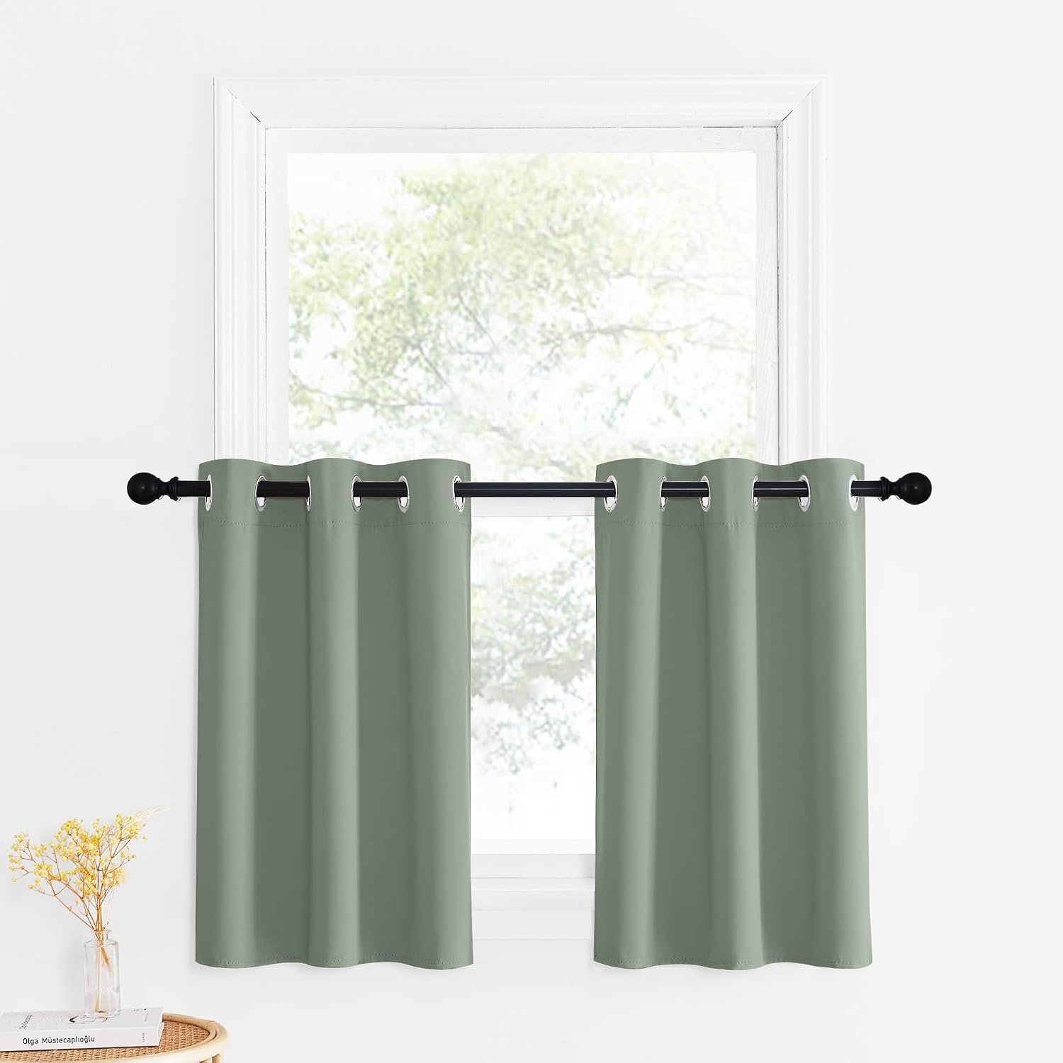 image:imageNICETOWN Kitchen Tiers Curtains for Small Window Bathroom 52 W x 30 LGreyish Green