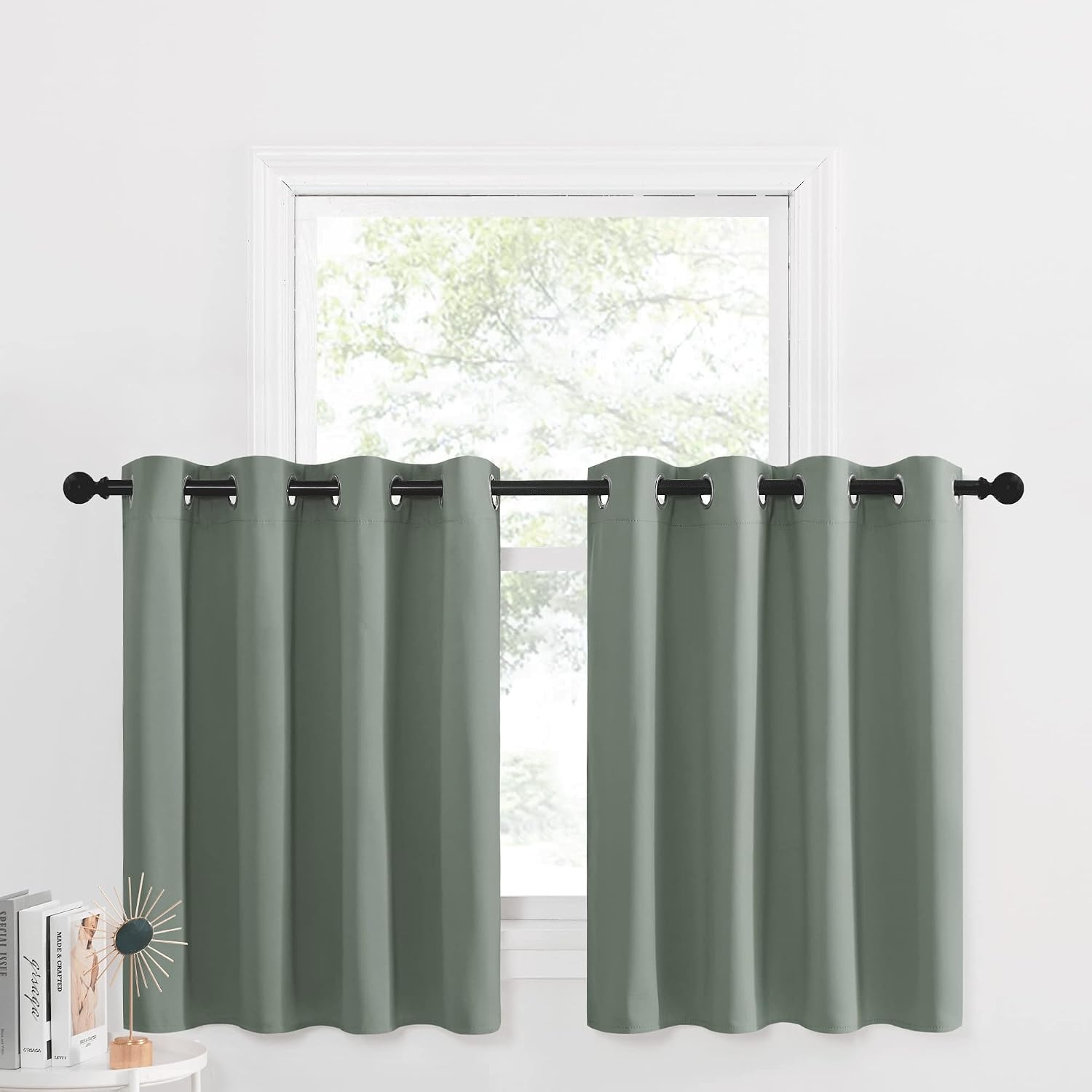 image:imageNICETOWN Kitchen Tiers Curtains for Small Window Bathroom 52 W x 30 LGreyish Green