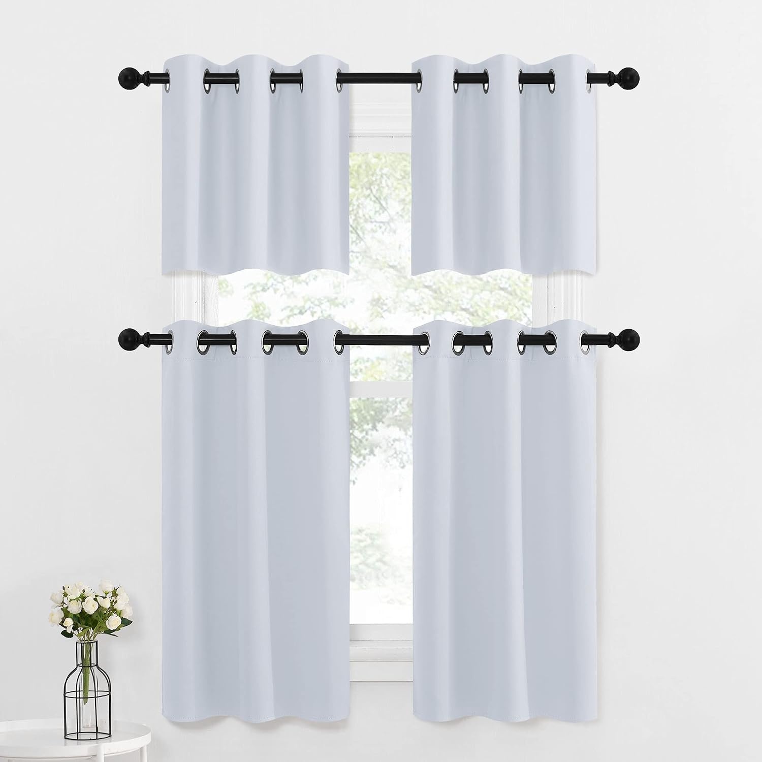 image:imageNICETOWN Kitchen Tiers Curtains for Small Window Bathroom 52 W x 30 LGreyish White