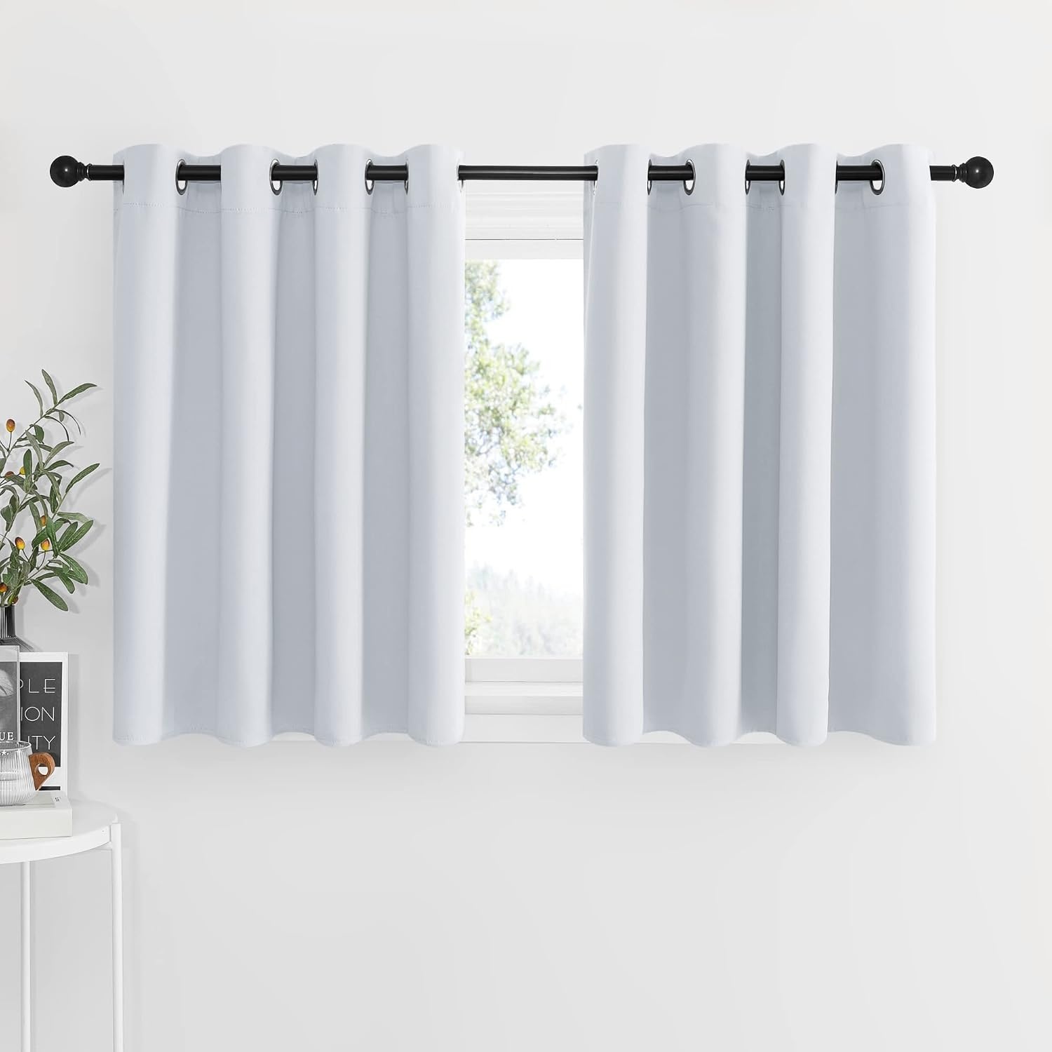 image:imageNICETOWN Kitchen Tiers Curtains for Small Window Bathroom 52 W x 30 LGreyish White