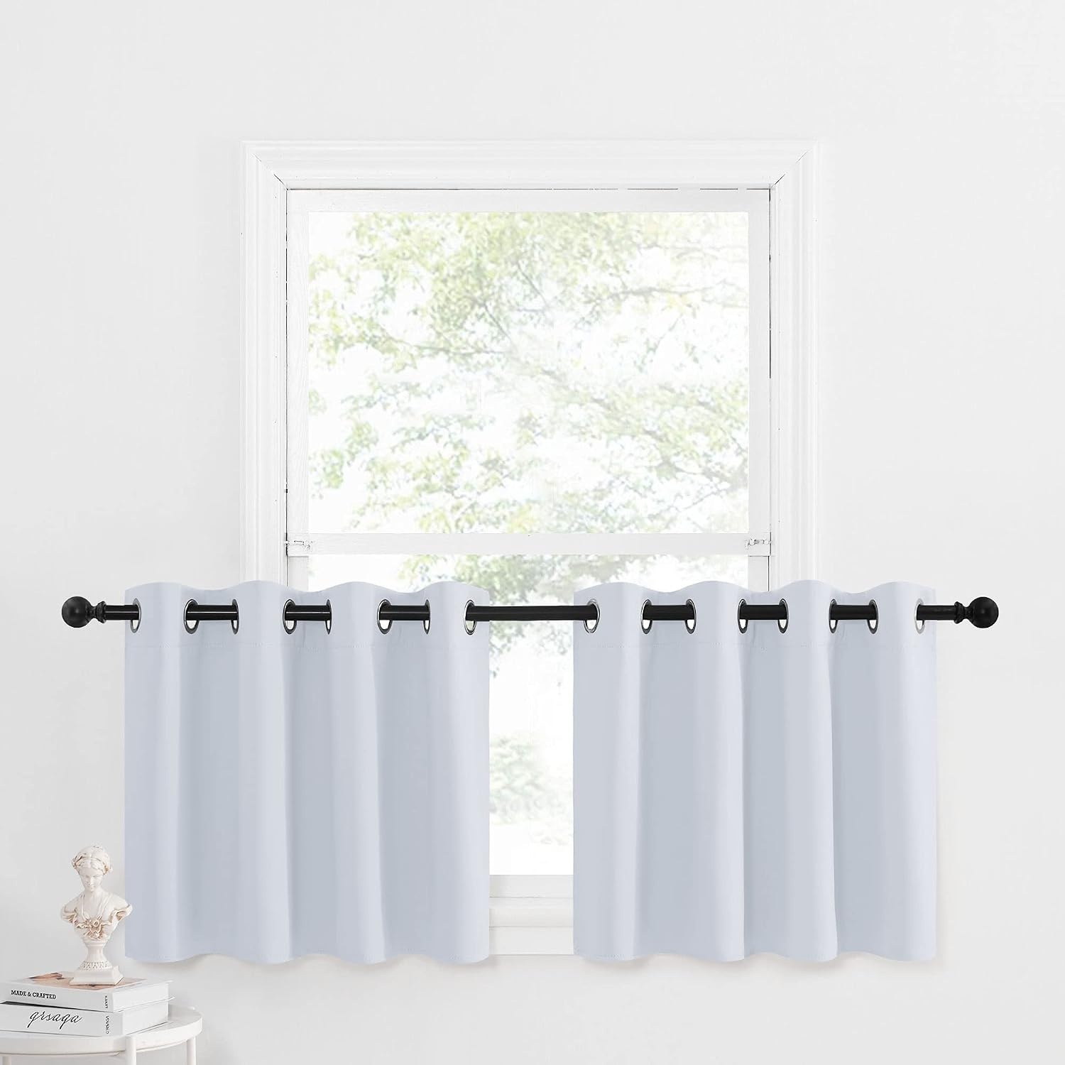 image:imageNICETOWN Kitchen Tiers Curtains for Small Window Bathroom 52 W x 30 LGreyish White