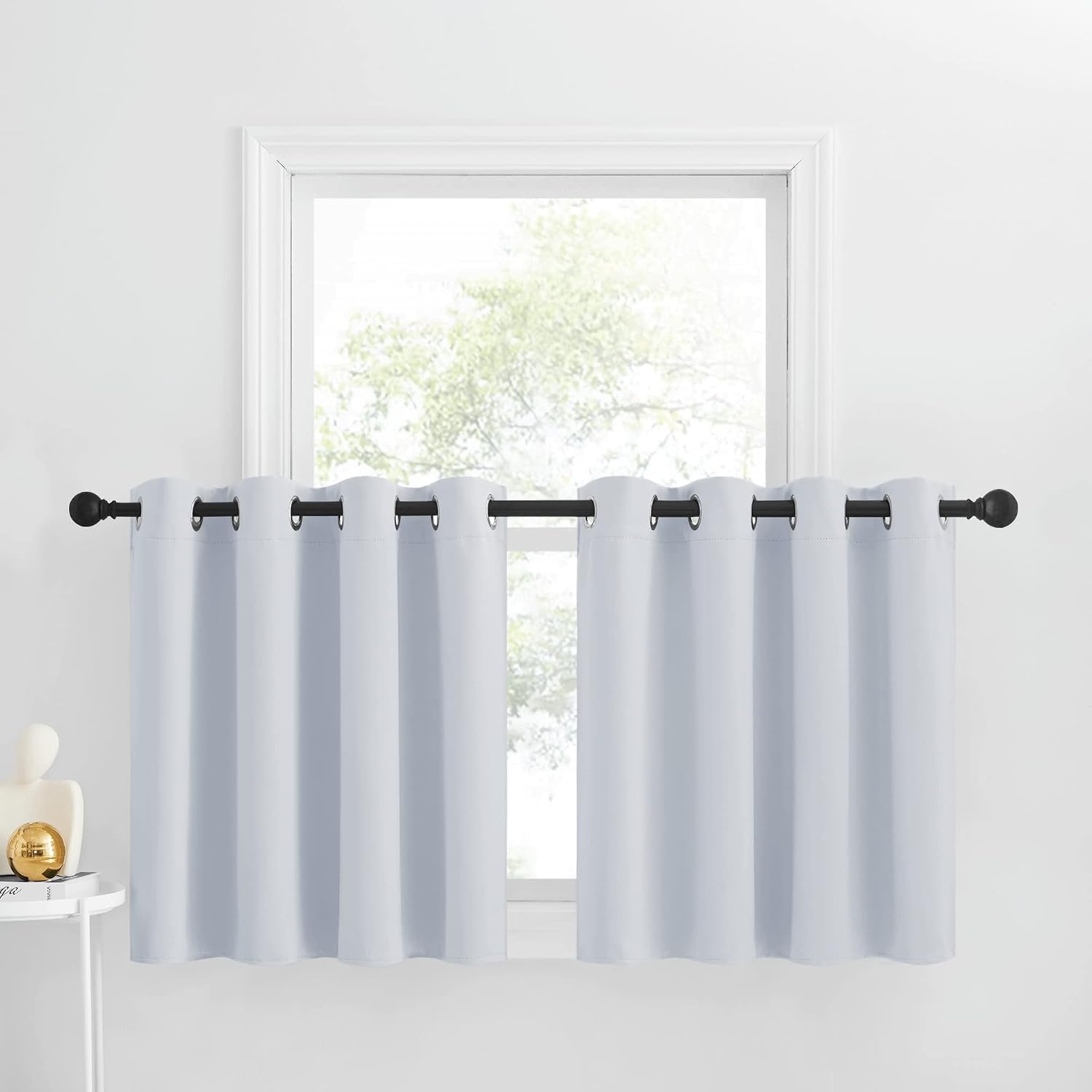 image:imageNICETOWN Kitchen Tiers Curtains for Small Window Bathroom 52 W x 30 LGreyish White