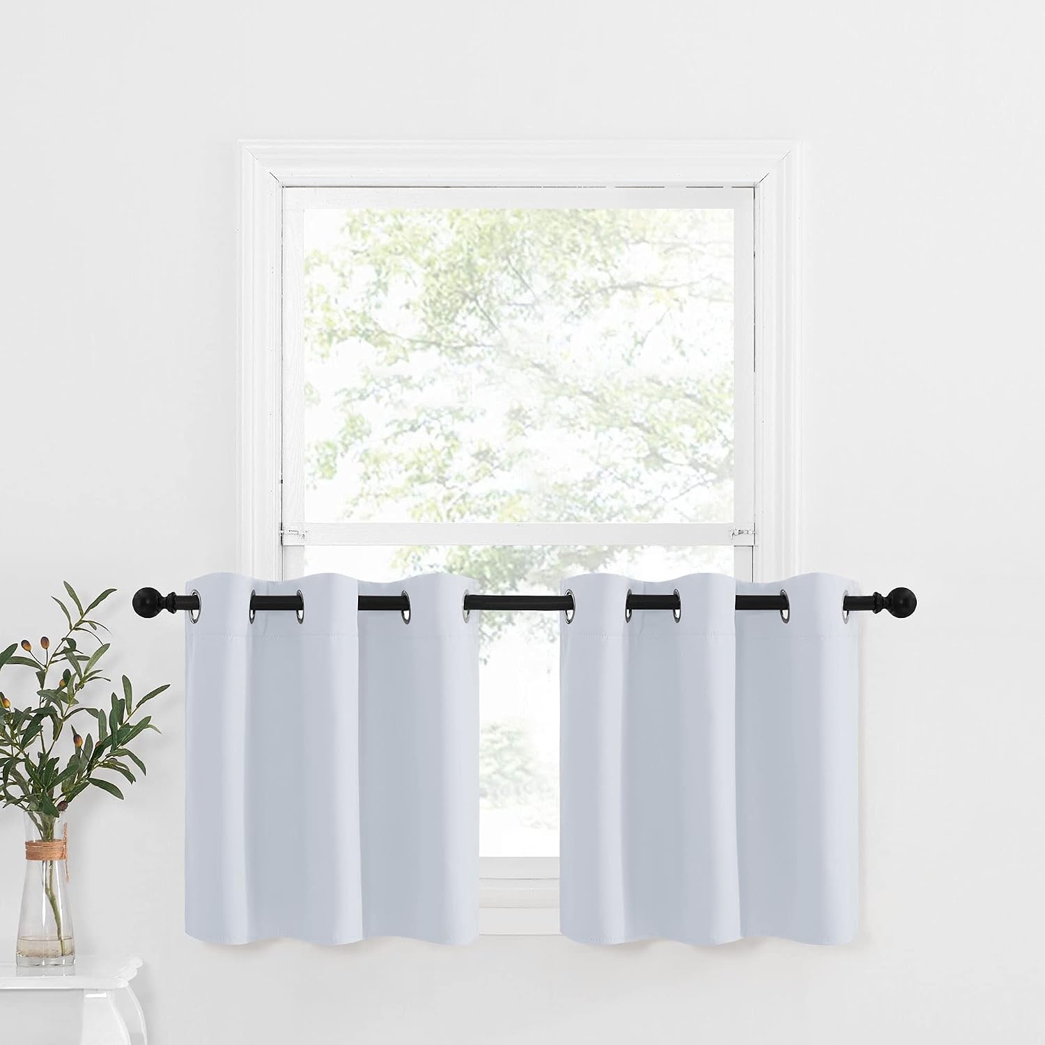 image:imageNICETOWN Kitchen Tiers Curtains for Small Window Bathroom 52 W x 30 LGreyish White