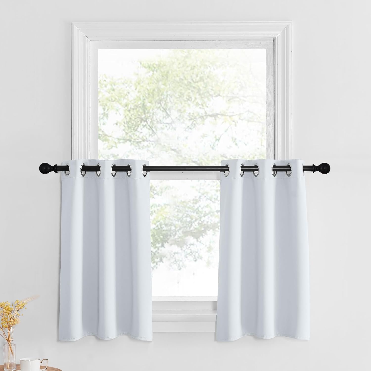 image:imageNICETOWN Kitchen Tiers Curtains for Small Window Bathroom 52 W x 30 LGreyish White