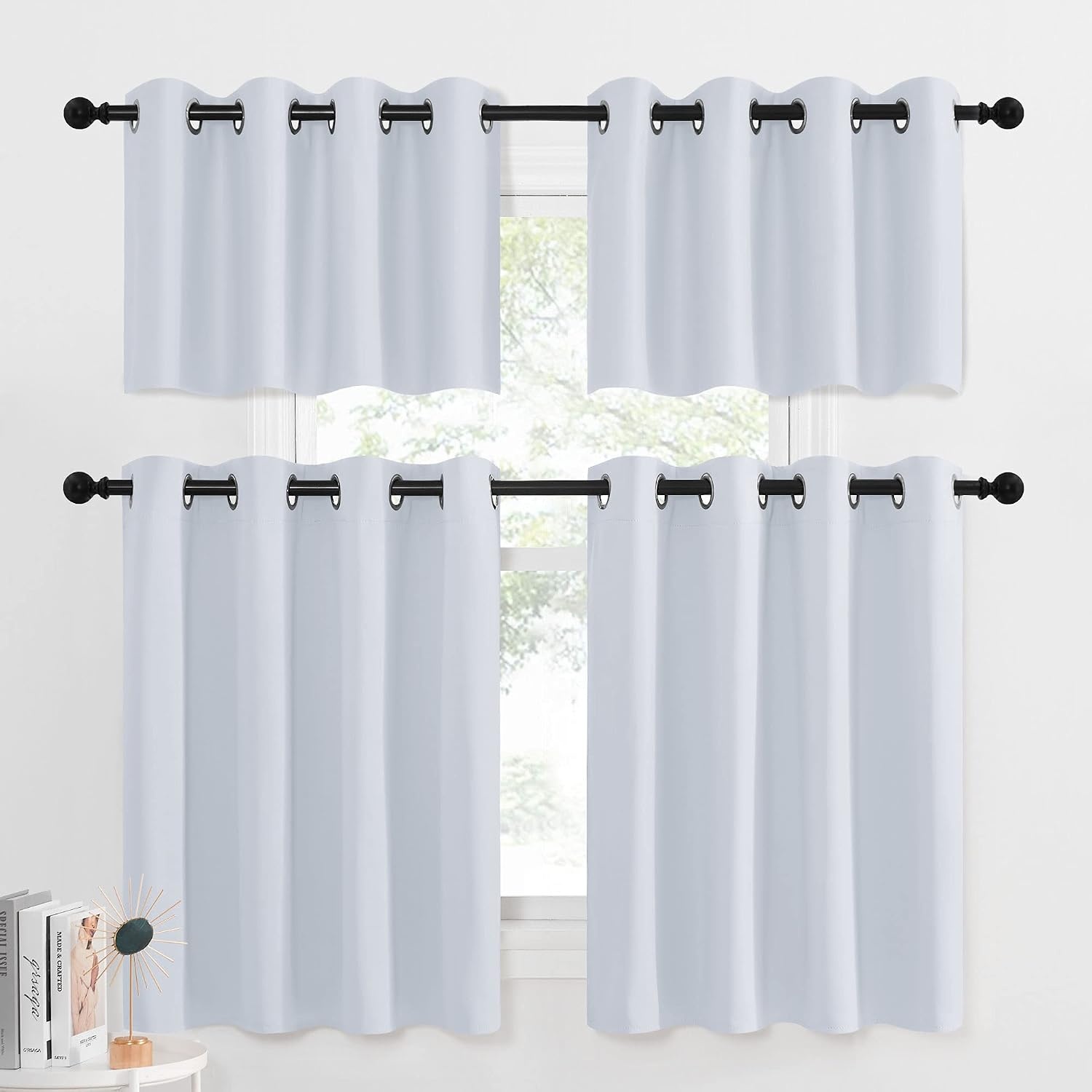 image:imageNICETOWN Kitchen Tiers Curtains for Small Window Bathroom 52 W x 30 LGreyish White