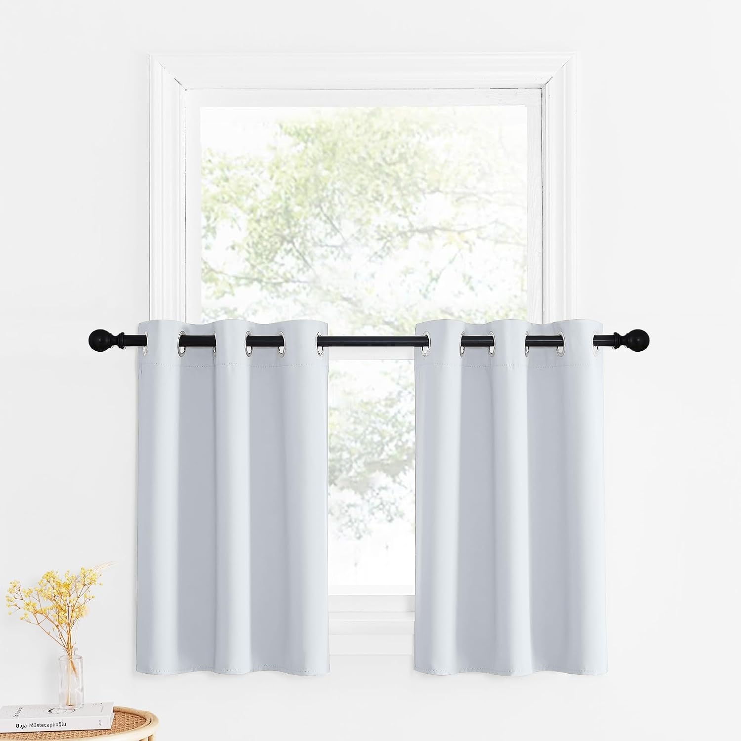 image:imageNICETOWN Kitchen Tiers Curtains for Small Window Bathroom 52 W x 30 LGreyish White