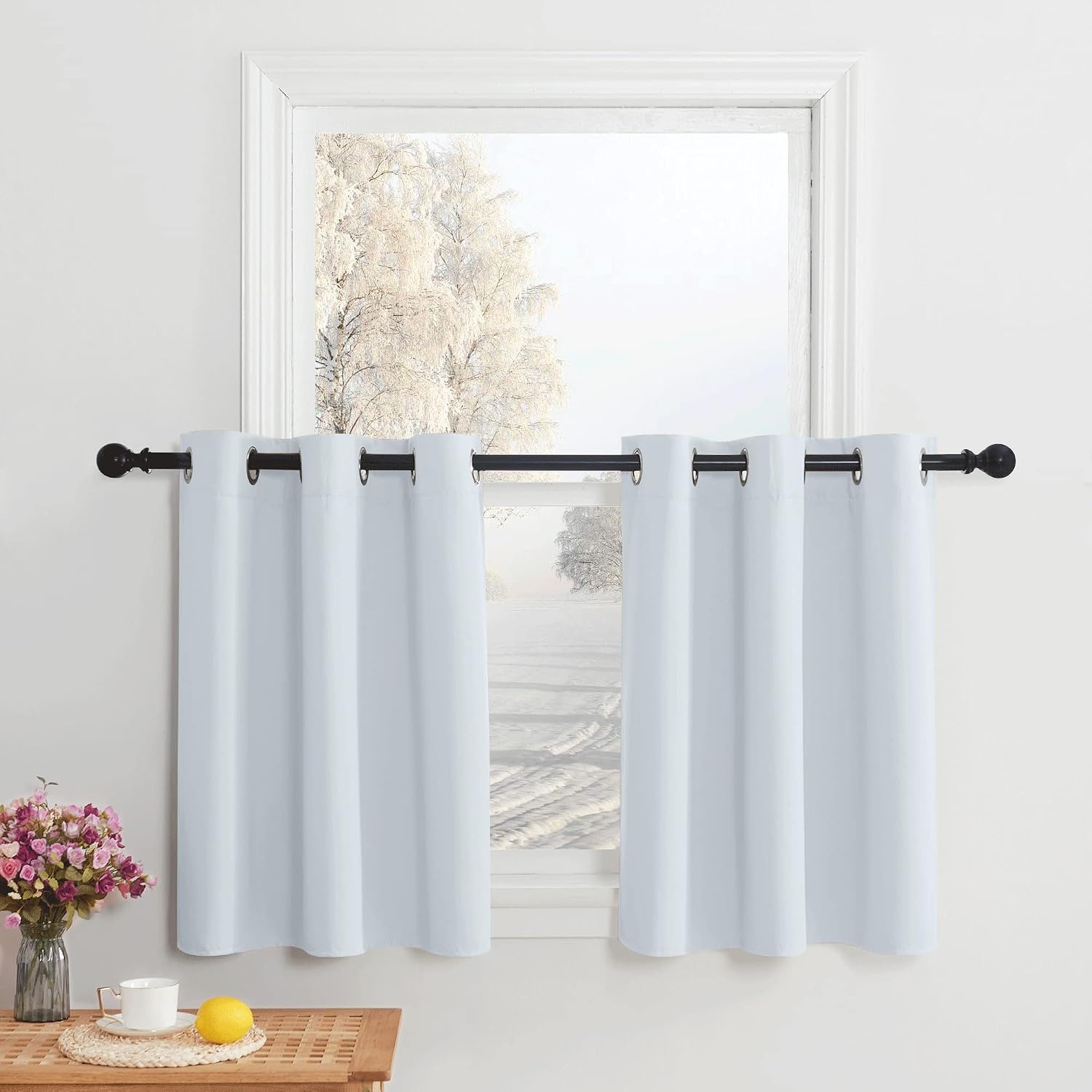 image:imageNICETOWN Kitchen Tiers Curtains for Small Window Bathroom 52 W x 30 LGreyish White