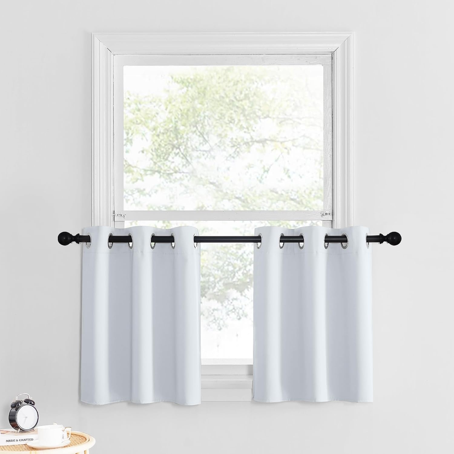 image:imageNICETOWN Kitchen Tiers Curtains for Small Window Bathroom 52 W x 30 LGreyish White