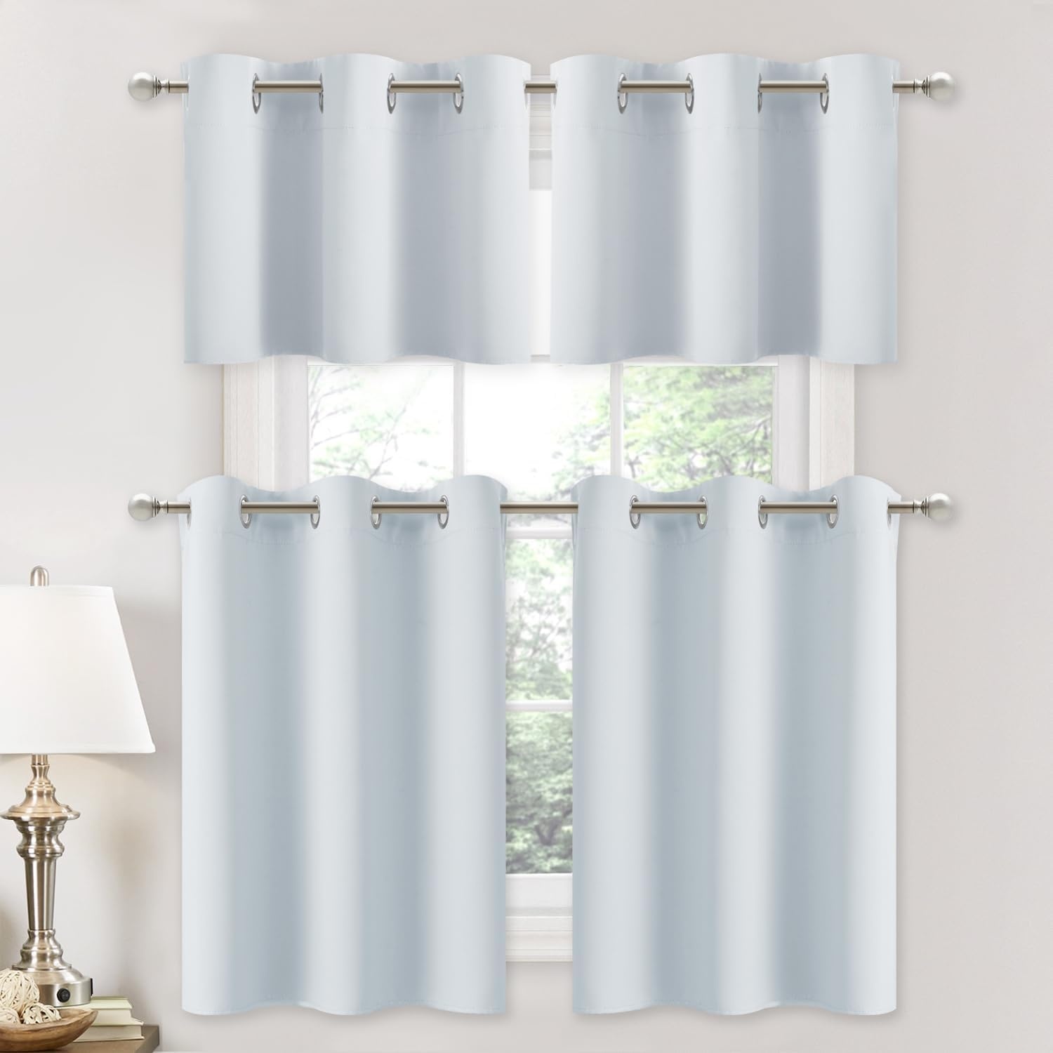 image:imageNICETOWN Kitchen Tiers Curtains for Small Window Bathroom 52 W x 30 LGreyish White