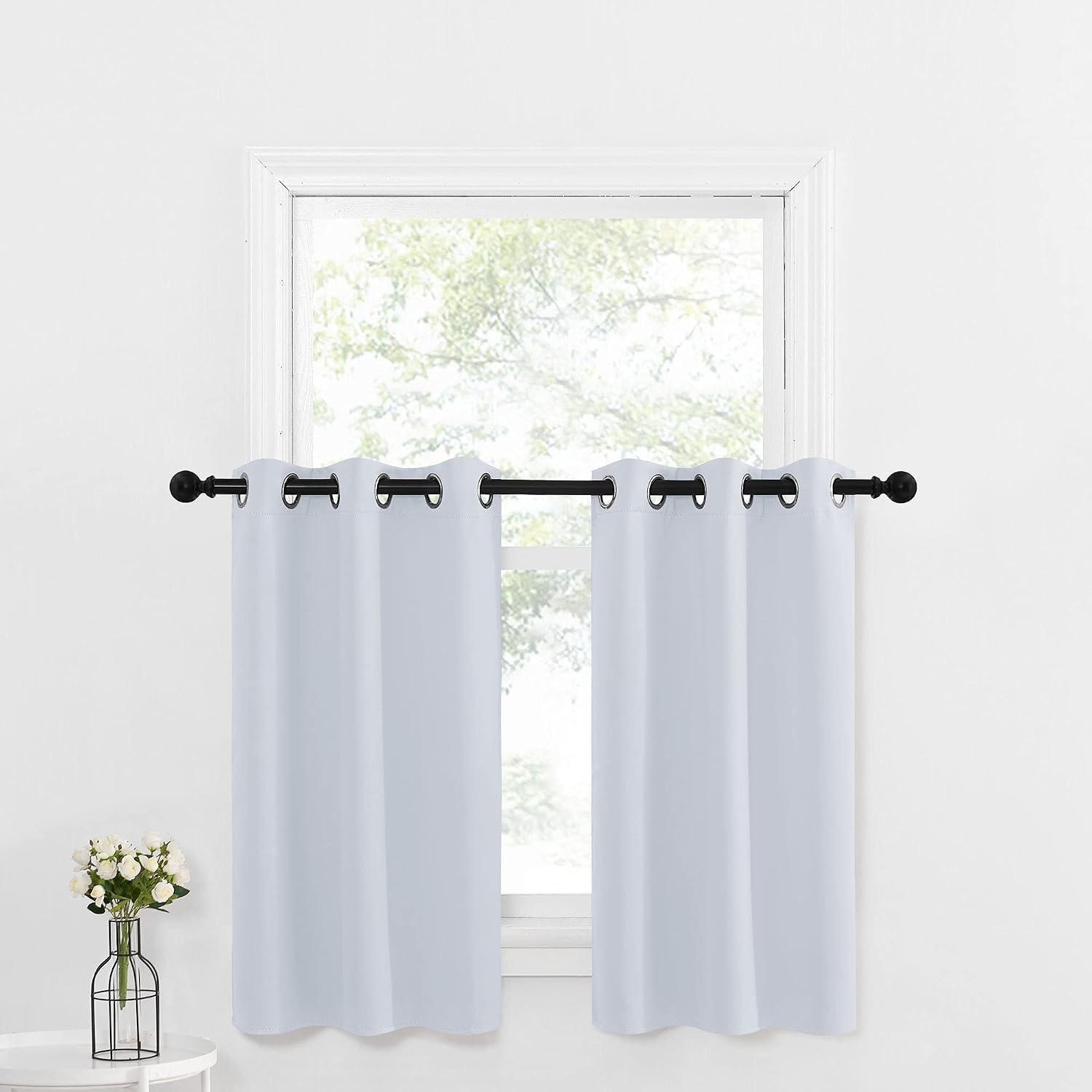 image:imageNICETOWN Kitchen Tiers Curtains for Small Window Bathroom 52 W x 30 LGreyish White