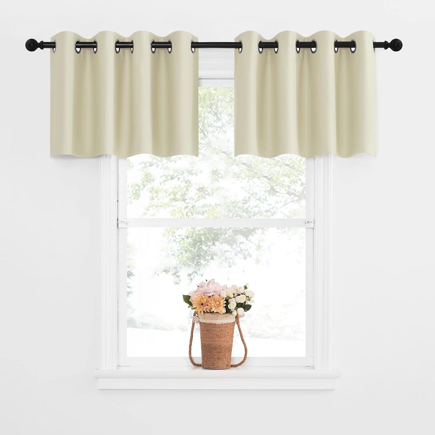 image:imageNICETOWN Kitchen Tiers Curtains for Small Window Bathroom 52 W x 30 LLight Beige